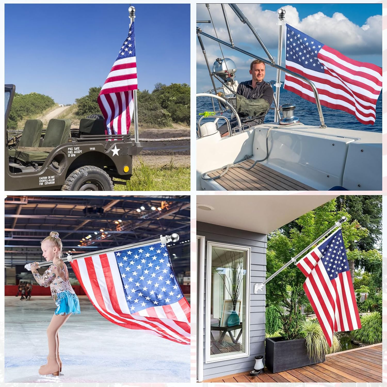 Flag Pole Kit 5ft Flag Pole for Outside House, Flag Poles with Tangle Free Flag Pole Rings for 3x5 American Flag Mounting Bracket Stainless Steel Heavy Duty for Yard Truck Boat(Without Bracket) - Image 6