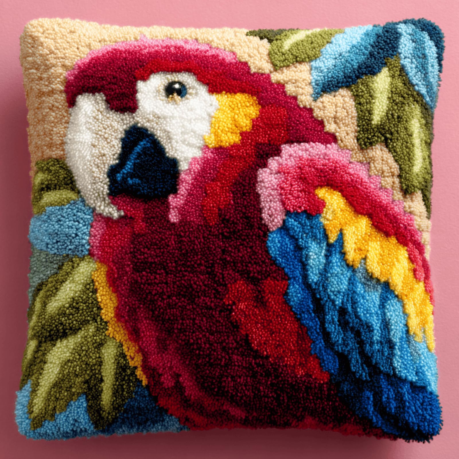 kitphoenix Latch Hook Pillow Cover Kit for Adults Parrot