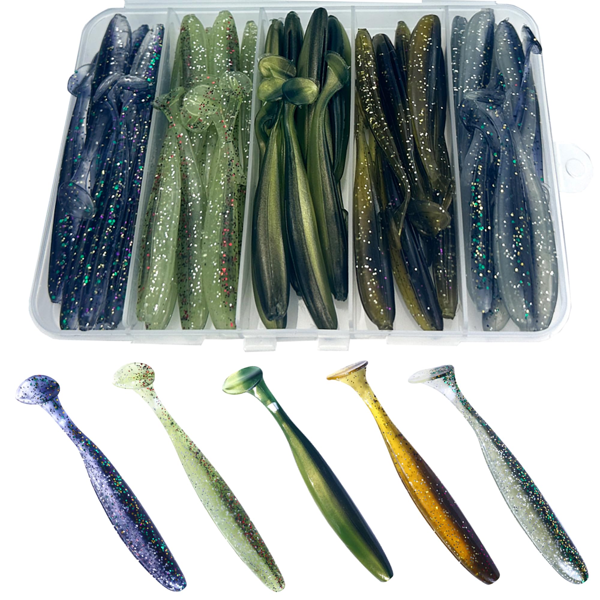 LURESMEOW Fishing Soft Plastic Lures, Paddle Tail Swim Baits for Bass Fishing,Paddle Tail Swimbaits for for Bass Trout Walleye Lures, 30/50pcs Soft