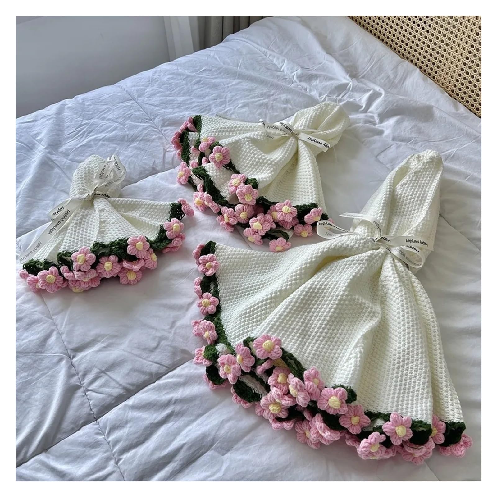 TRRYUIP Bouquet Blanket 1PC Crochet Rose Bouquet Blanket Finished Flower Sunflower Carnation DIY Craft Artificial Knitted(Color 9)