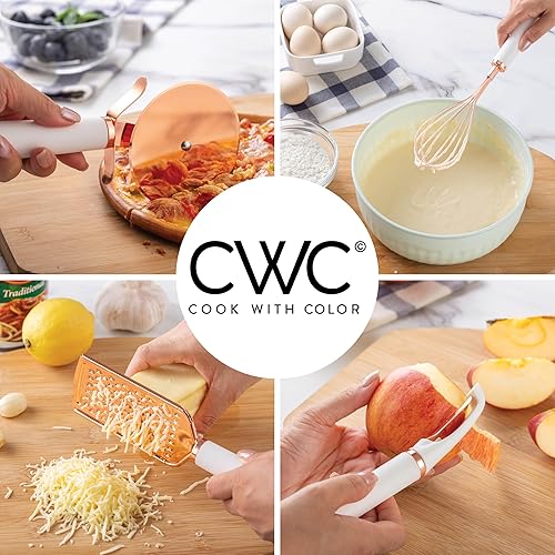 Miniatura 3 de COOK WITH COLOR Juego de utensilios de cocina de acero inoxidable chapado en cobre con asas suaves al tacto, blanco cobre, 10 piezas