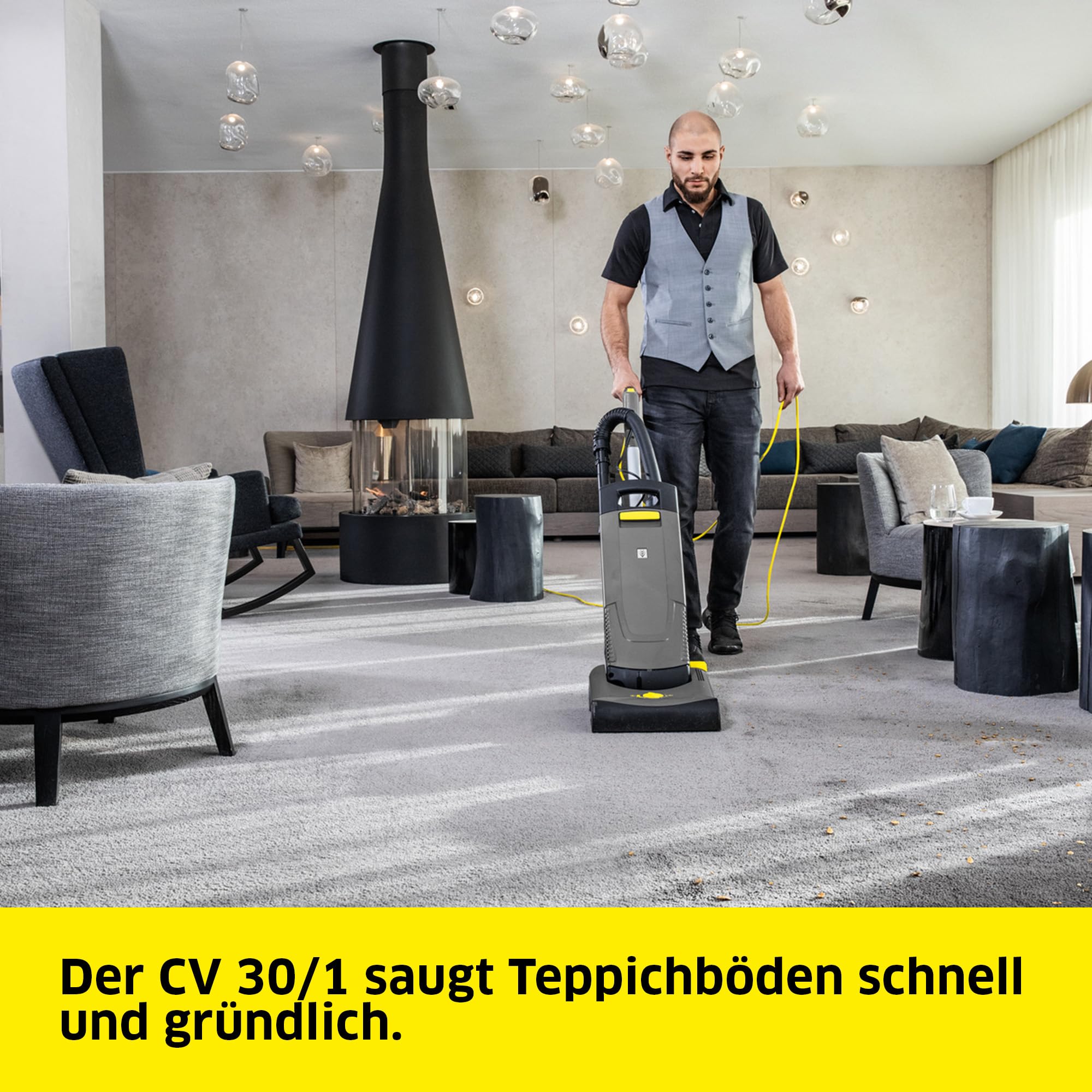 Kärcher CV 30/1 Teppichbürstsauger, Teppichsauger mit 300 mm Arbeitsbreite, für größere Flächen, Fliehkraftkupplung, 3-fach-Filtersystem, steckbares Kabel, werkzeugloser Bürstenwechsel