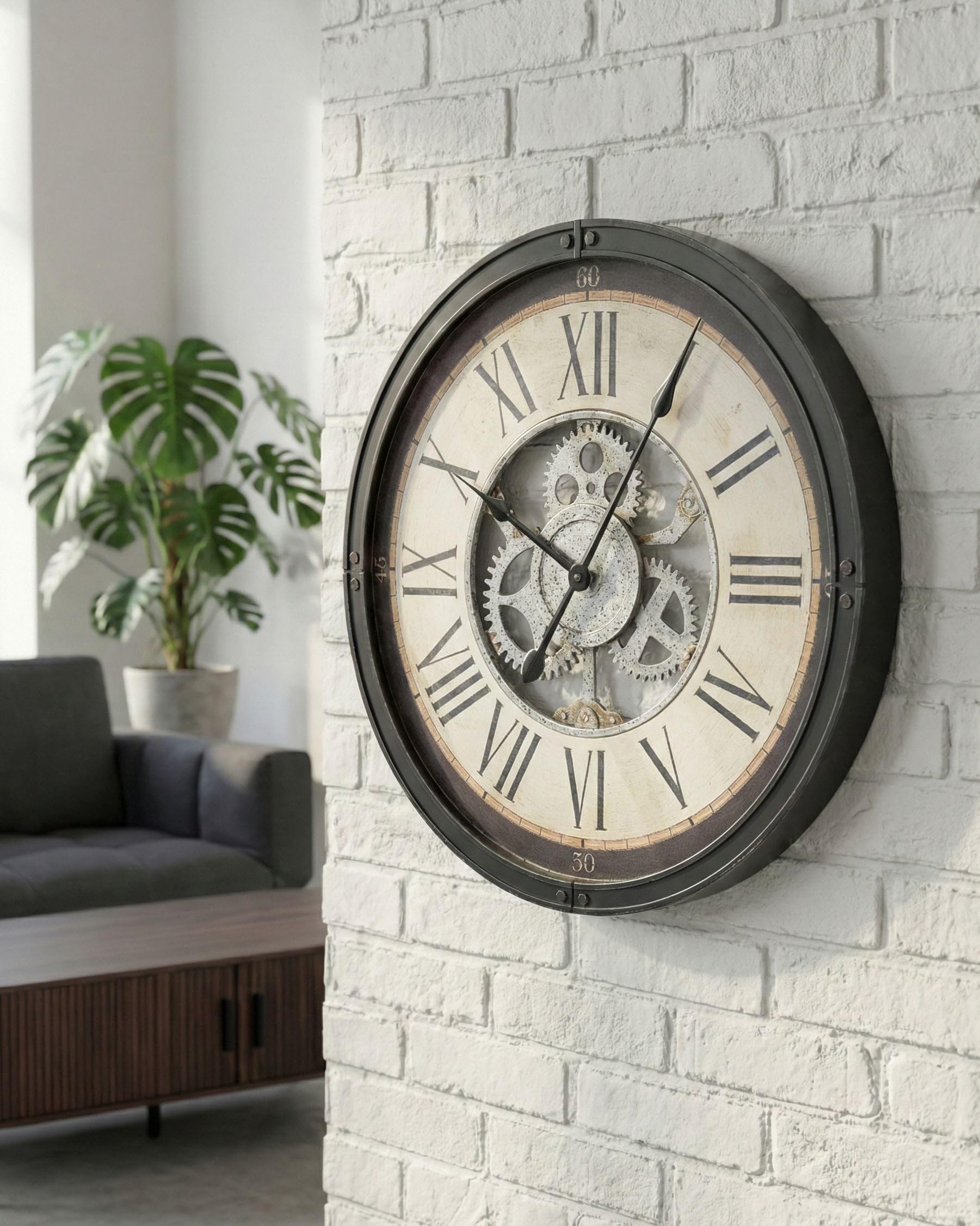 Beliani Reloj de Pared clásico con Marco sintético 50 cm Forma Redonda Accesorios para el hogar Negro Bornos