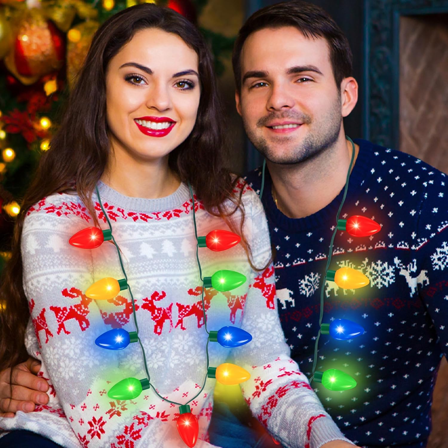 QZYL 20pcs Christmas Light Up Necklace, Christmas Necklace, Colorful 9 LED Bulbs Wearable Xmas Lights with 3 Flash Modes, Suitable for Xmas New Year Party Favor Accessories Supplies