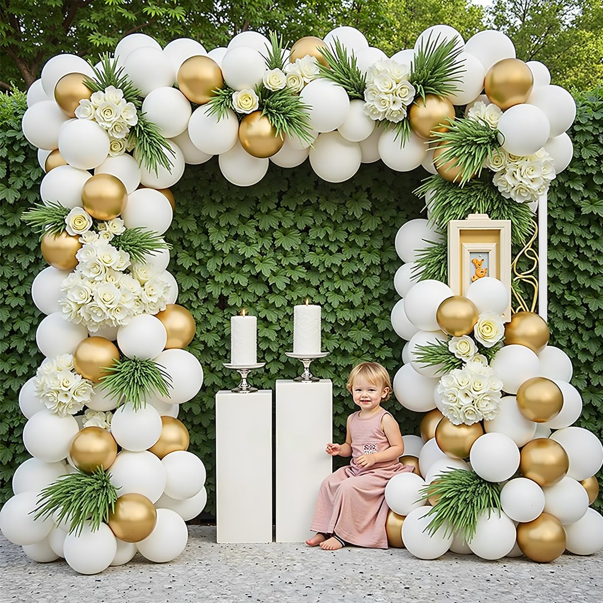2M Blanc Arche de Mariage Réglable avec Base en T, Structure Carrée Moderne, Support d'arche de mariage Arche ballon anniversaire Arche Décoration pour Cérémonie/Mariage/Anniversaire/Fête