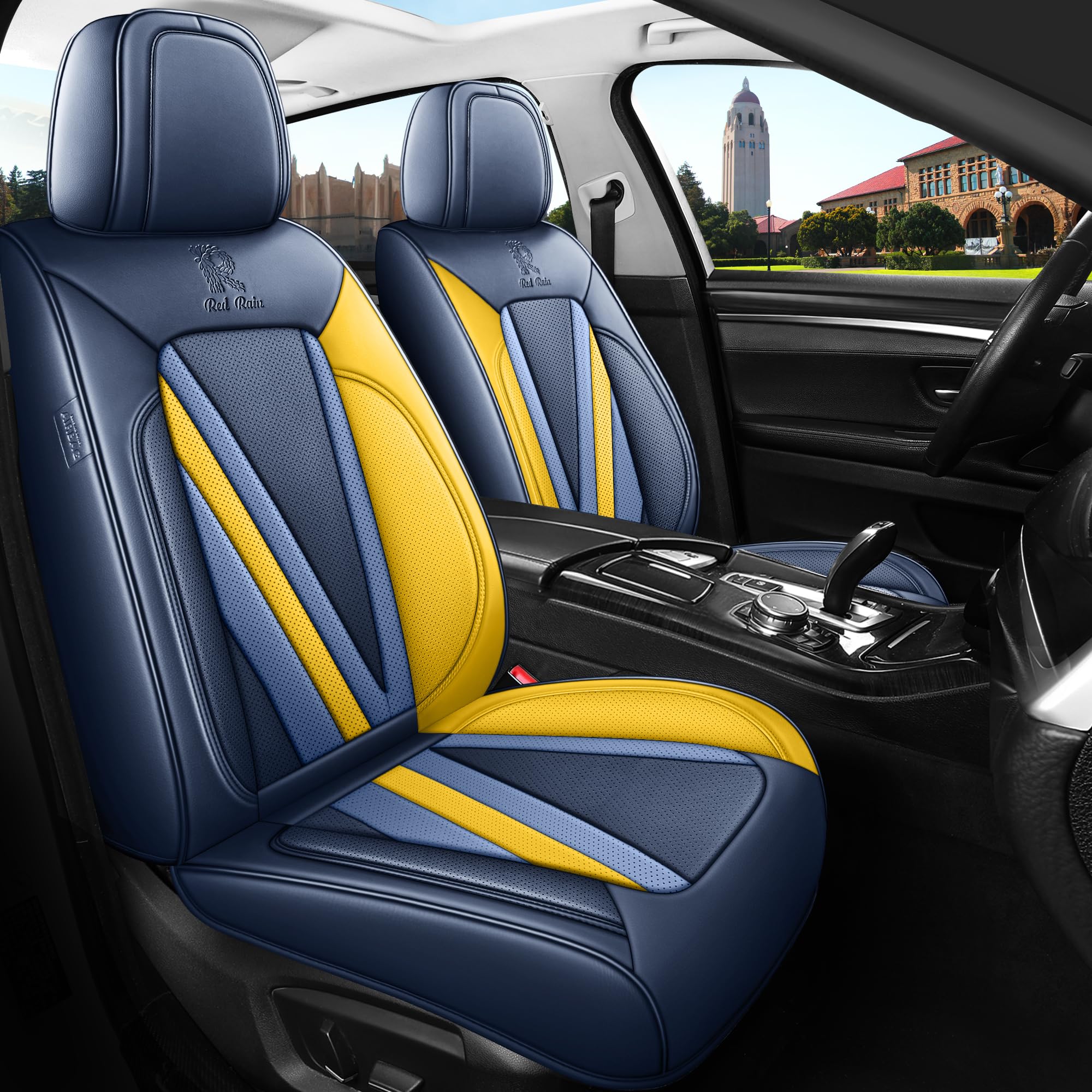 Full Coverage Blue Car Seat Covers Universal Seat Covers Leather Auto Seat Cushion Covers (R-Blue+White) — view 8
