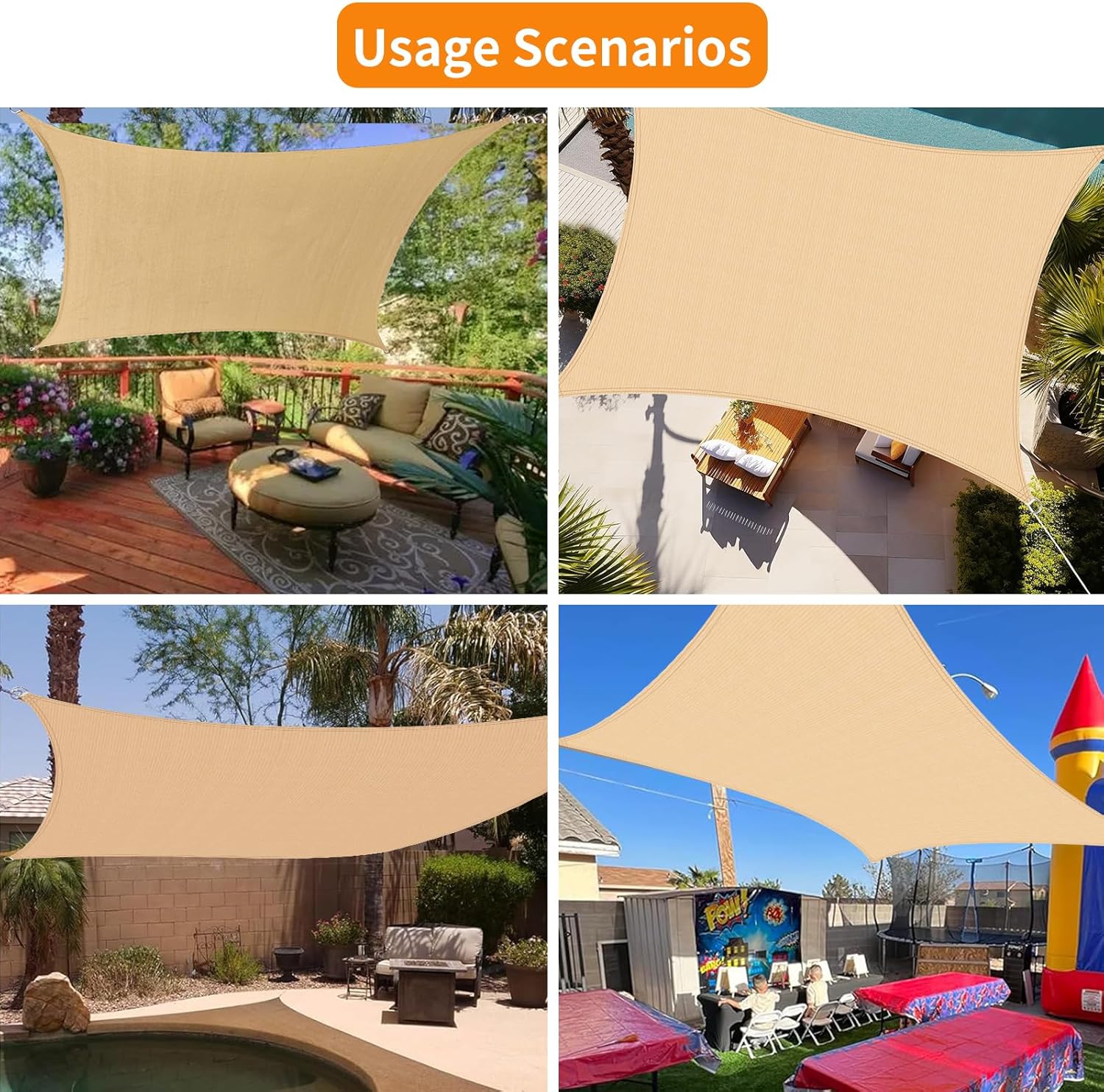 Sun Shade Sail Canopy for Outdoor Patio,Heavy Duty Shade Cloth with185GSM Permeable Fabric and Curved Edges, Perfect for Carport,Pergola,Sandbox,Garden,Rectangle Sail Shade. (9.84' x 13.12')
