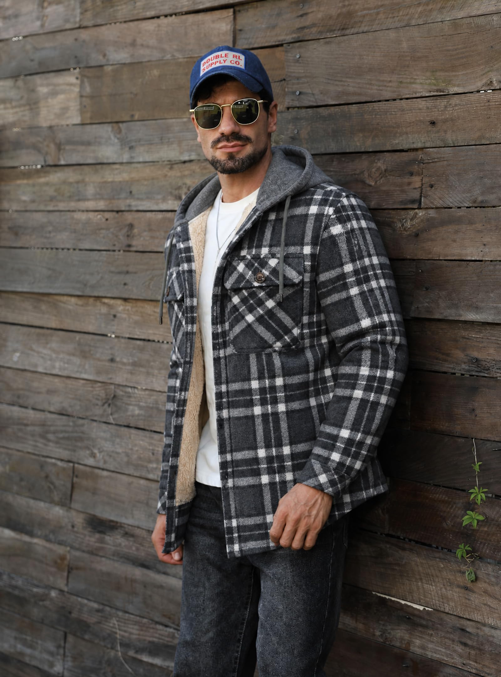 Zaitun Herren Winterjacke Kariertes Holzfällerhemd Fleece Gefüttert Jacke