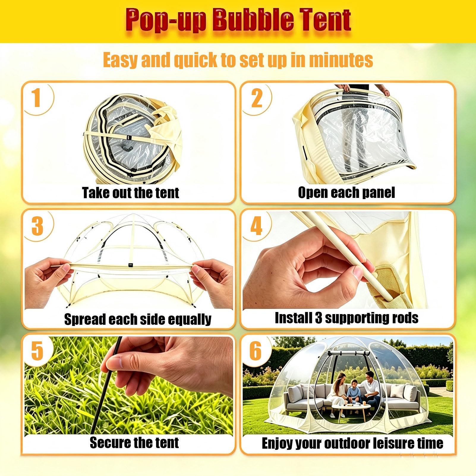 Tienda de campaña de burbujas al aire libre para 6-10 personas, resistente