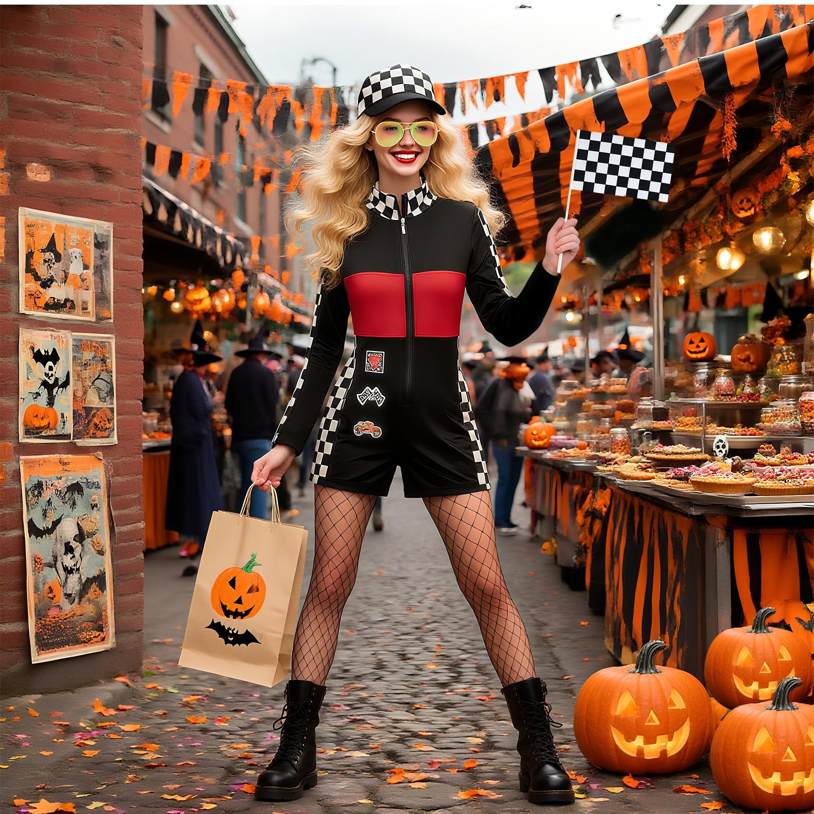 nezababy Costume de pilote de voiture de course 6 pièces pour femme - Body de pilote de course - Tenue sexy d'Halloween pour adulte