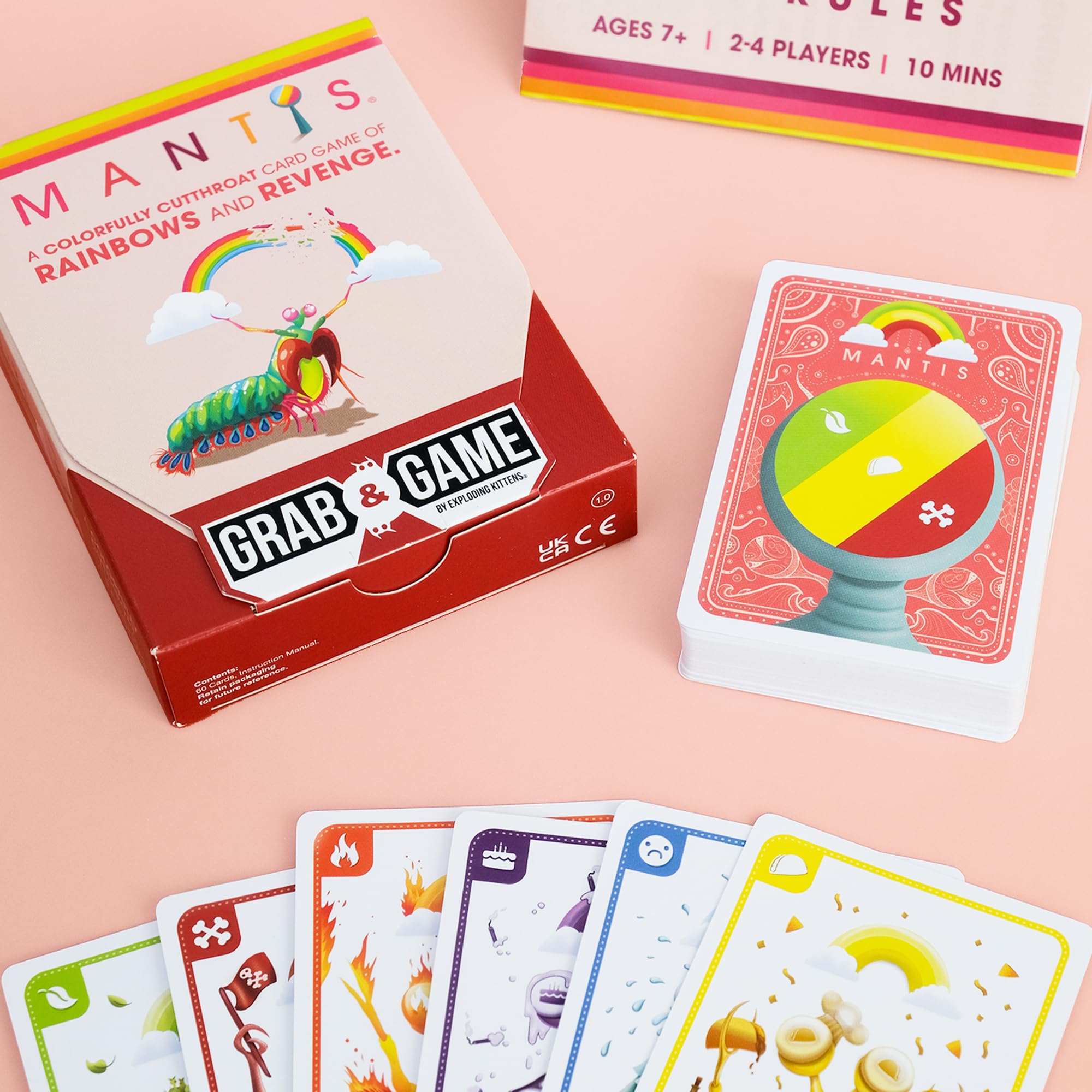 Exploding Kittens - Mantis Grab & Game - Pocket-Sized Party Game with Vibrant Art & Addictive Gameplay for 2-4 Players Ages 7+ - Travel Game for Families on the Go