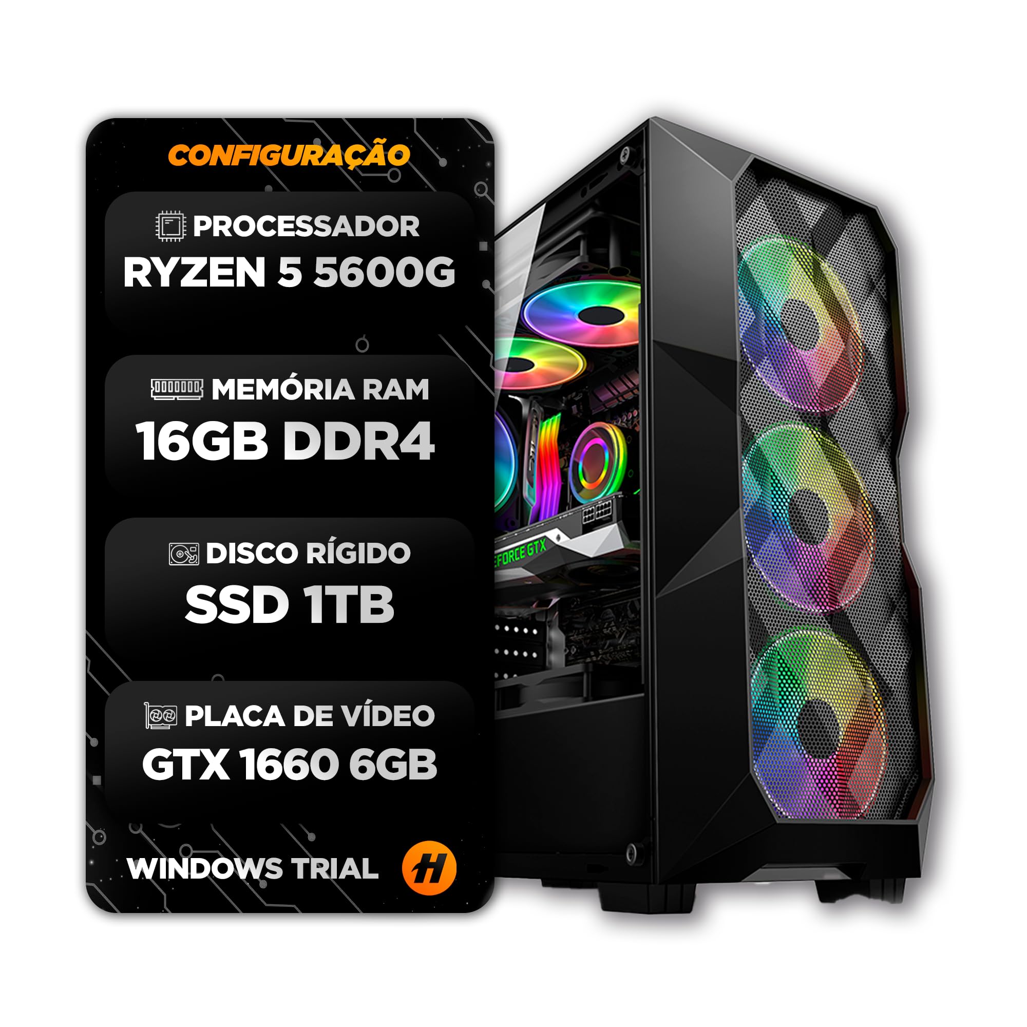 PC GAMER HERTZ® RYZEN 5600G 16GB SSD 1TB GTX 1660 6GB SUPER