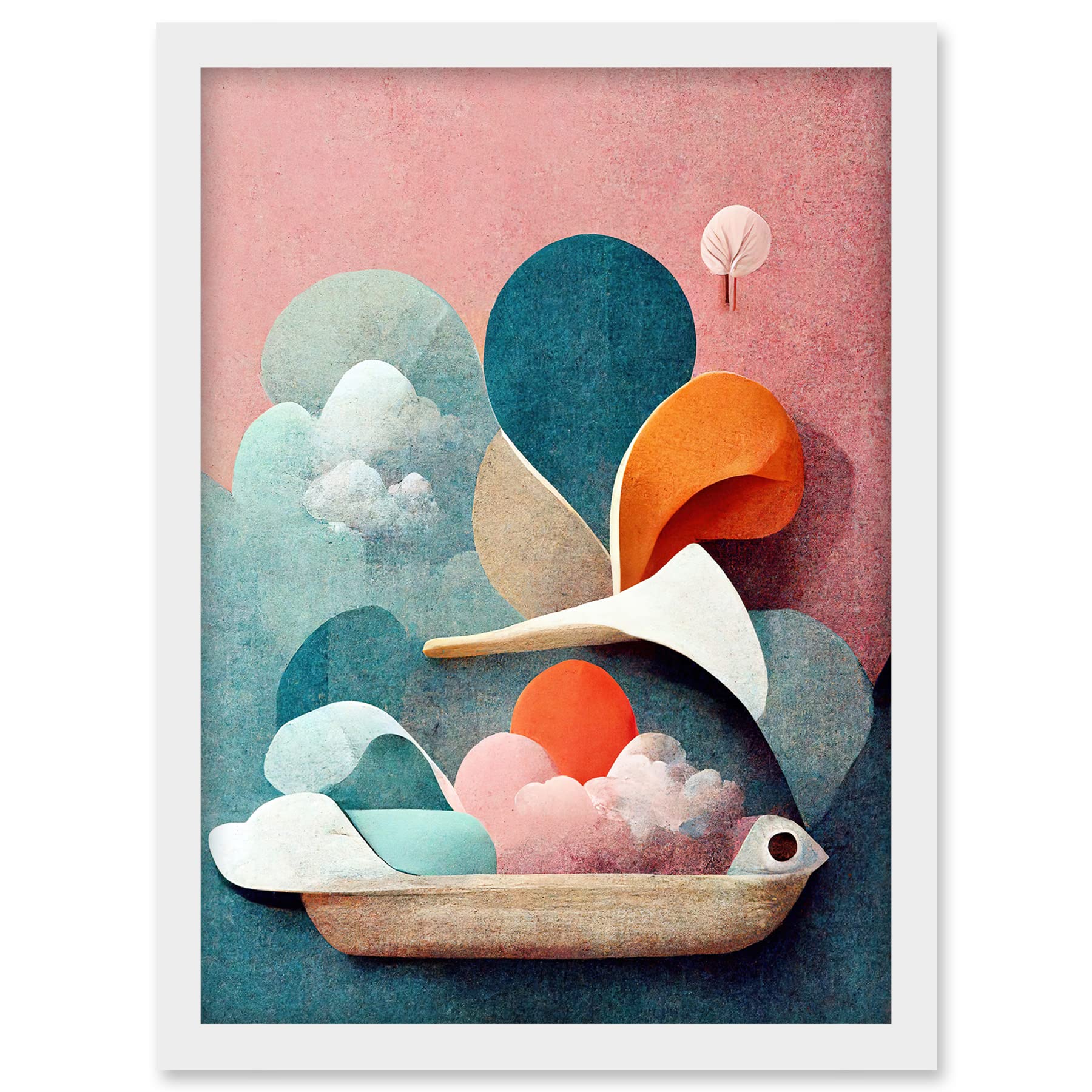 Doppelganger33 LTD Modern Boho Abstract Ship In Sky Clouds In Pastel Colours Toilet Artwork Framed A3 Wall Art Print