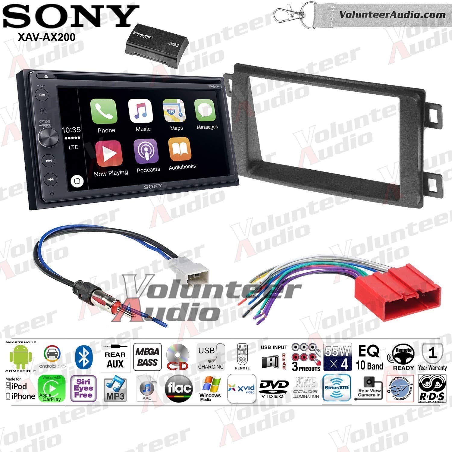 Buy Sony XAVAX200SXM Double Din Radio Install Kit With Apple CarPlay, Android Auto, Sirius XM