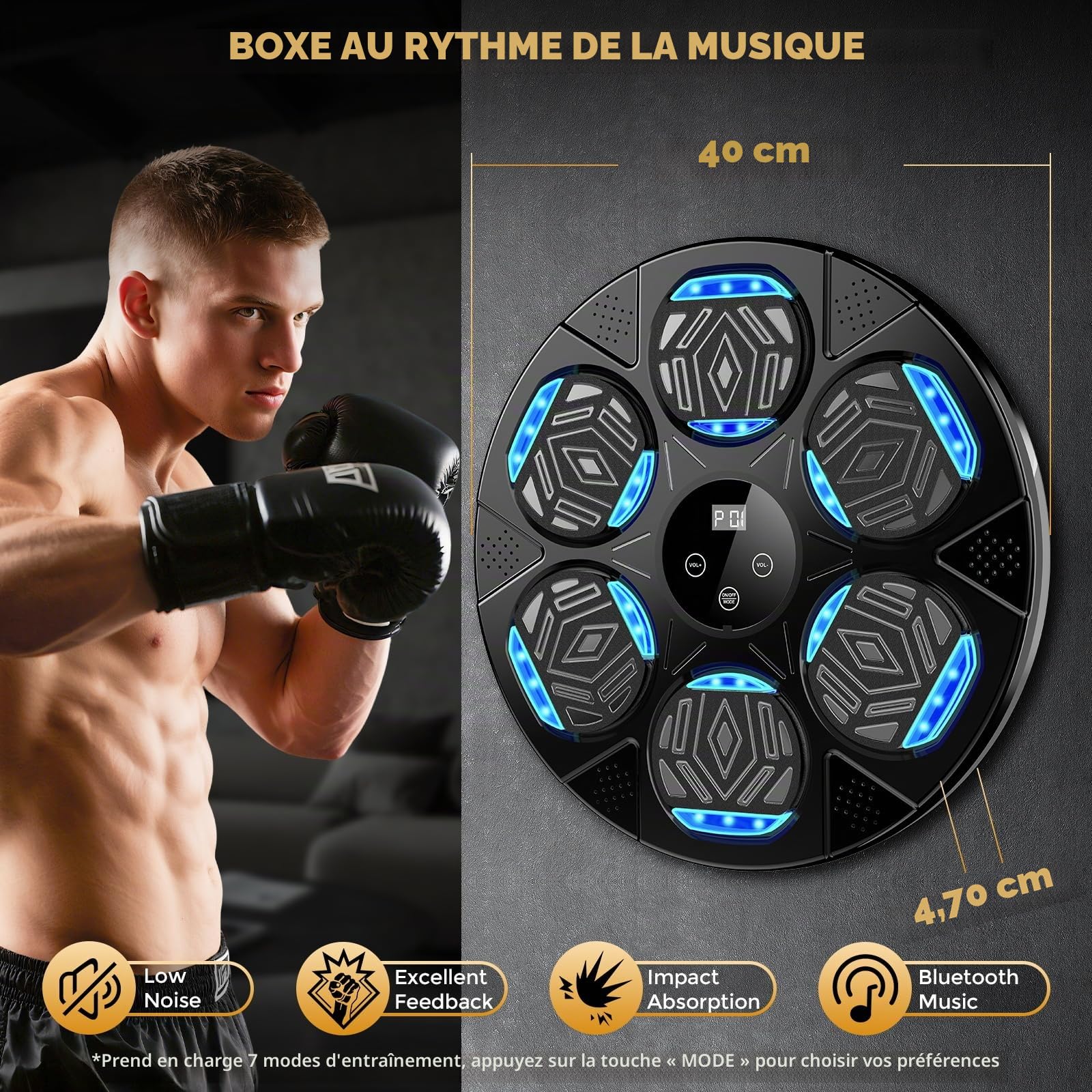 Machine de boxe musicale 2026 pour adultes et enfants, équipement d'entraînement de boxe Bluetooth intelligent avec gants à montage mural, machine de frappe d'entraînement pour la maison, le bureau et