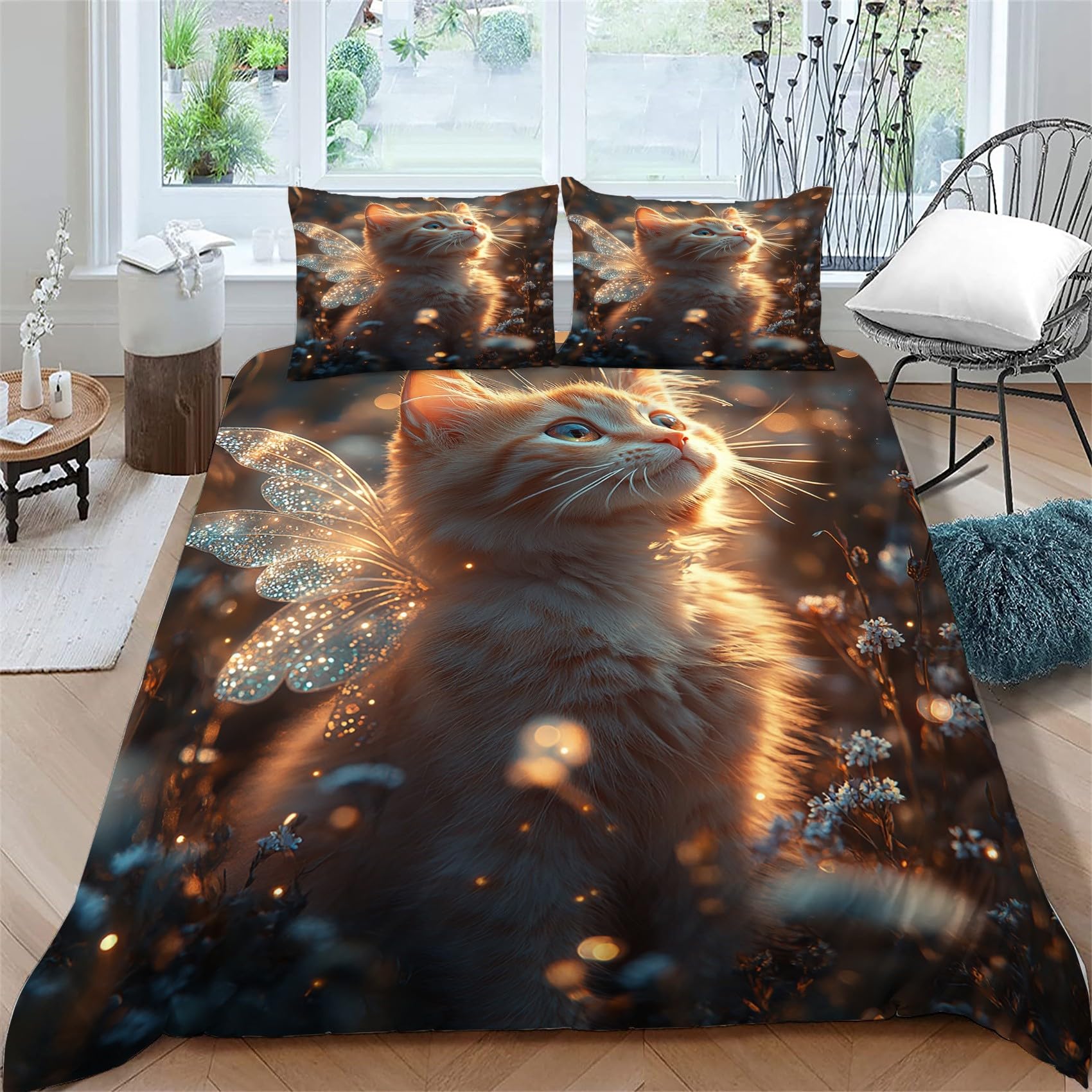 Housse de couette 140x200 chat orange, parure de lit idéale pour offrir aux proches