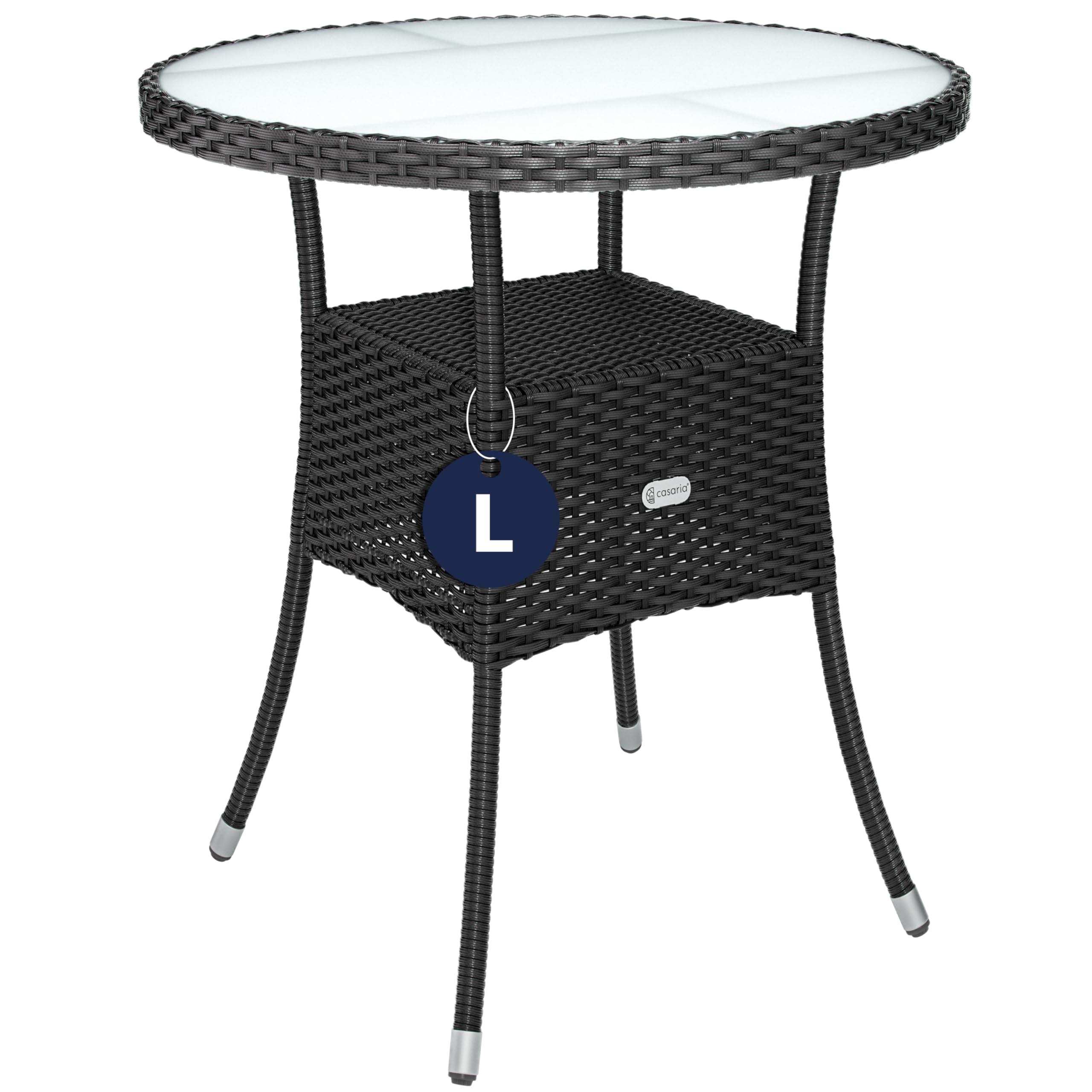 Casaria® Polyrattan Gartentisch 60cm Rund 5mm Sicherheitsglas Höhenverstellbar 80kg Belastbarkeit Wetterfest Terrasse Balkon Beistelltisch Tisch Schwarz