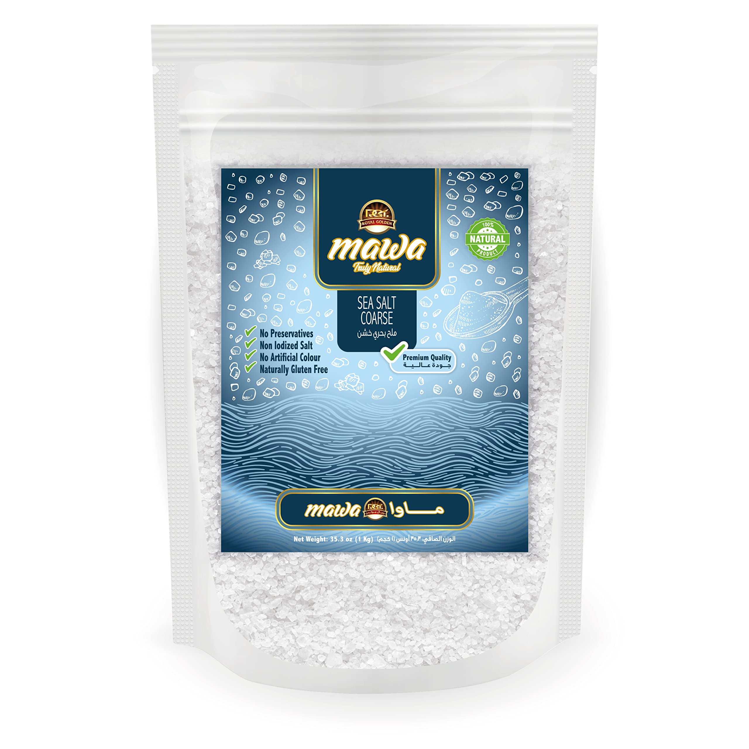 Sea Salt Coarse | Non Iodised |100% Natural Sea Salt Crystals | Re Sealable Pouch 1Kg