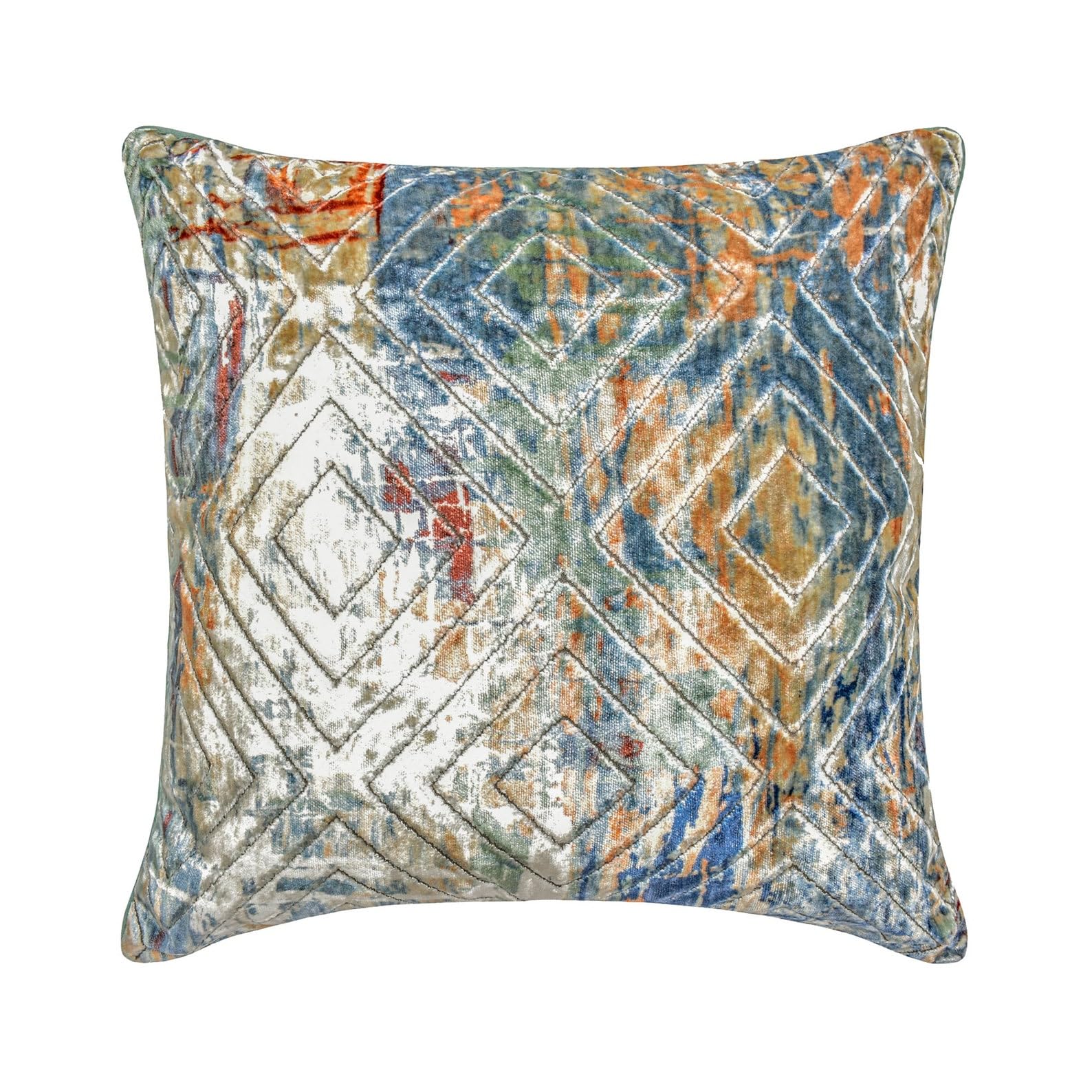 The HomeCentric Decorative Blue 65x65 cm (26"x26") Toss Euro Shams, Velvet Checkered Toss Euro Shams, Geometric Pattern Modern Style - Shaded Graffito — image 1