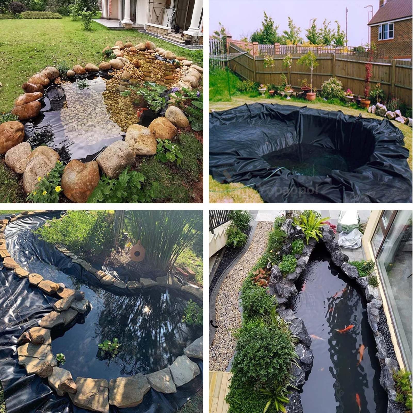 Rivestimento per laghetto in HDPE nero resistente, 6 x 6 m, per laghetti da pesce, paesaggi da giardino, acquacoltura, cascate e stagni con anatre, base resistente per terrazze e uso esterno