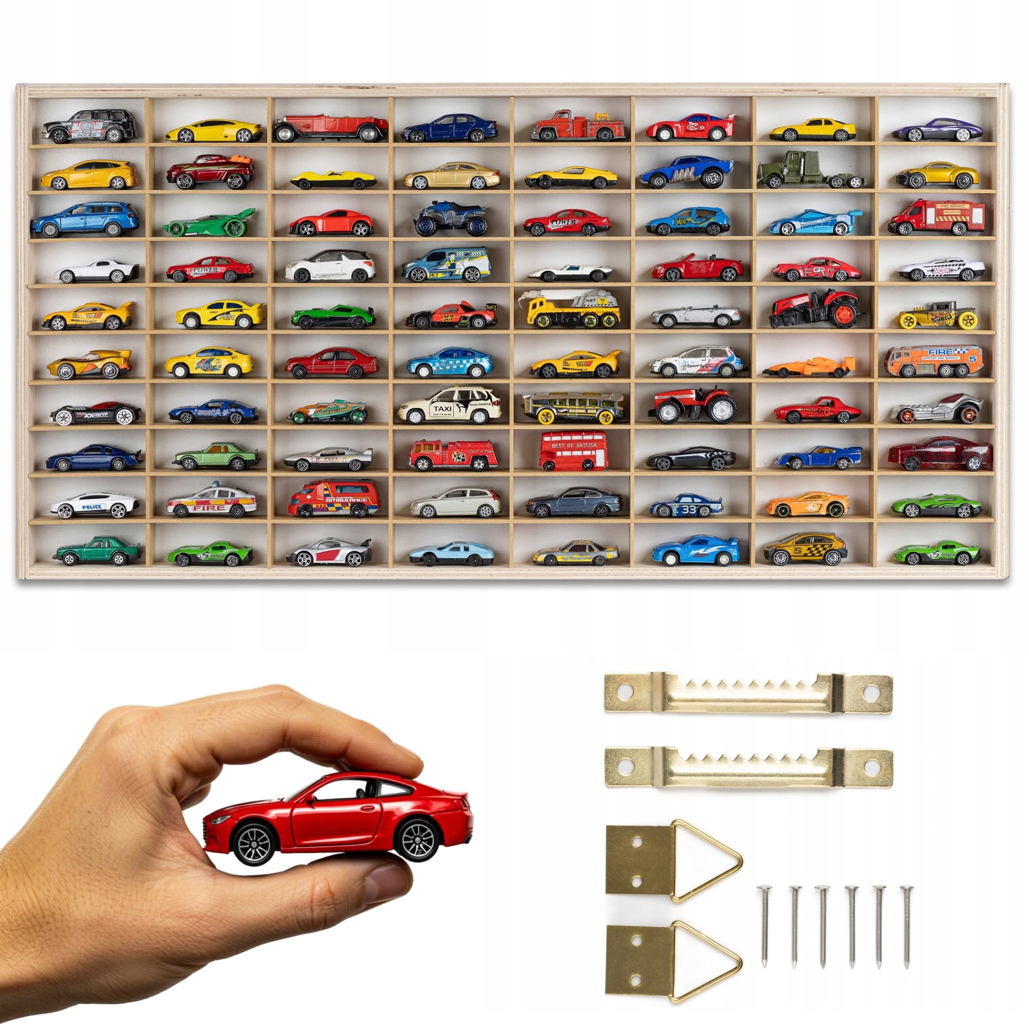 ART TWIST HOME Vetrina Vitrina Expositora para Colecciones con 80 Compartimentos | Expositor Coches Hot Wheels | Vitrina Pared 78,5cm x 40cm x 4cm | Expositor de Madera (Mensola Senza Motivo)