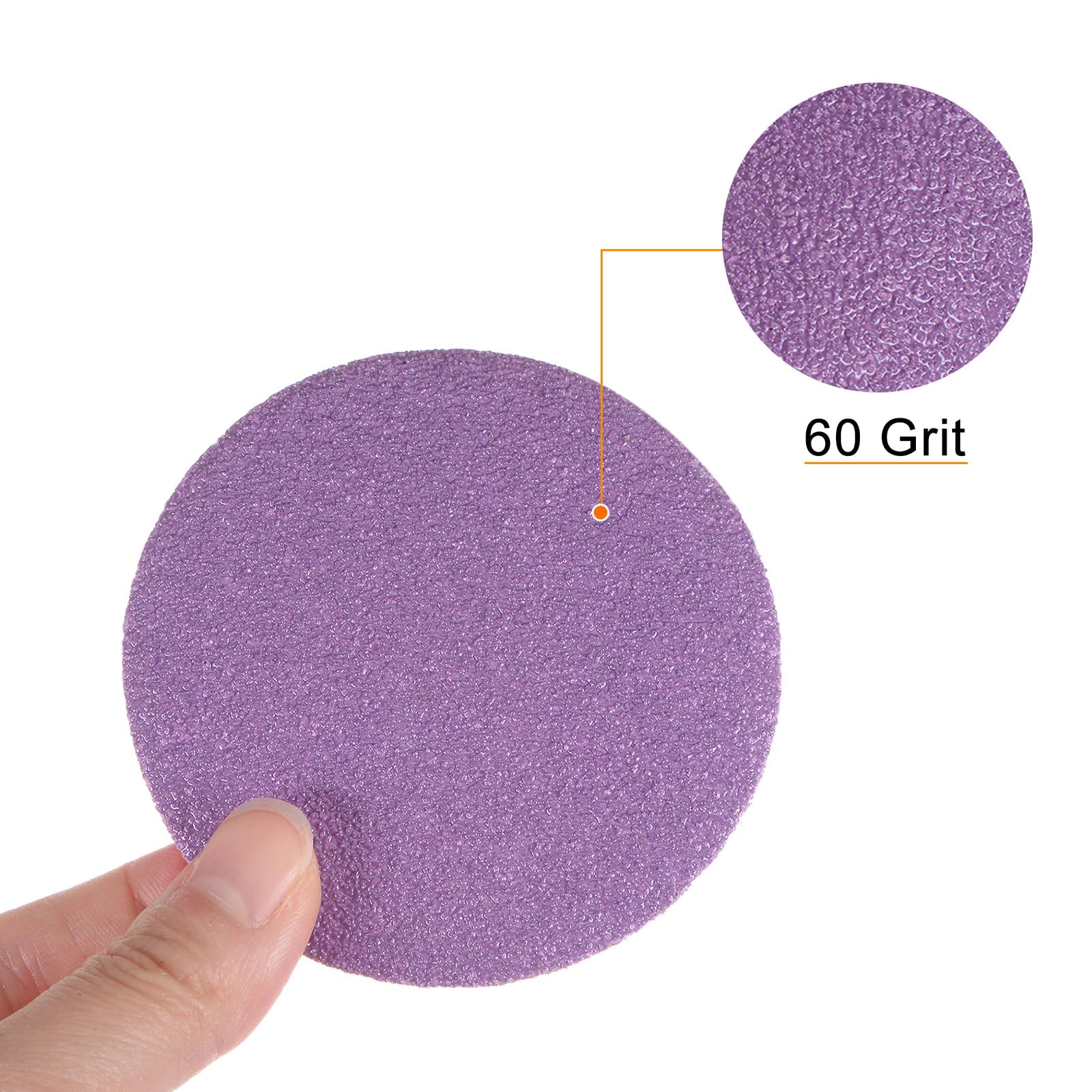 HARFINGTON 50 discos de lija de grano 60, color morado, papel de lija circular de 3 pulgadas, papel de lija profesional, pulido en seco y húmedo para paneles de yeso de madera y metal