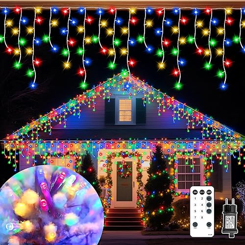 Luces de hielo de Navidad para exteriores, multicolor, 99 pies, 1206 LED, 8 modos de enchufe, decoración de árbol de Navidad, cadena de luces
