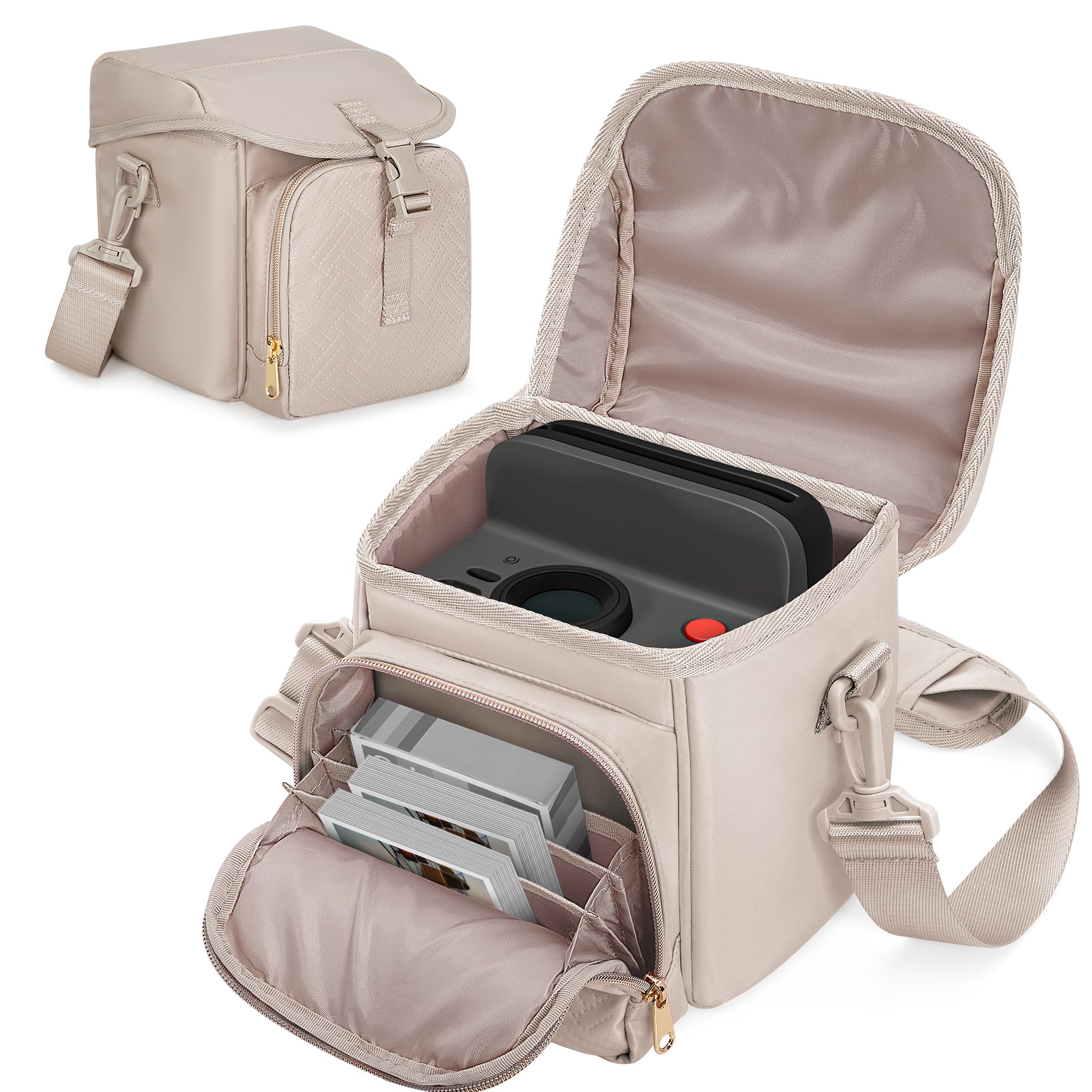 Sac Bandoulière pour Appareil Photo Compatible avec Polaroid Now 2e Génération I-Type, Now+ 2e Génération I-Type, Now, Now+, OneStep+, OneStep 2 VF, Sac à Bandoulière pour Appareil Photo, Camel