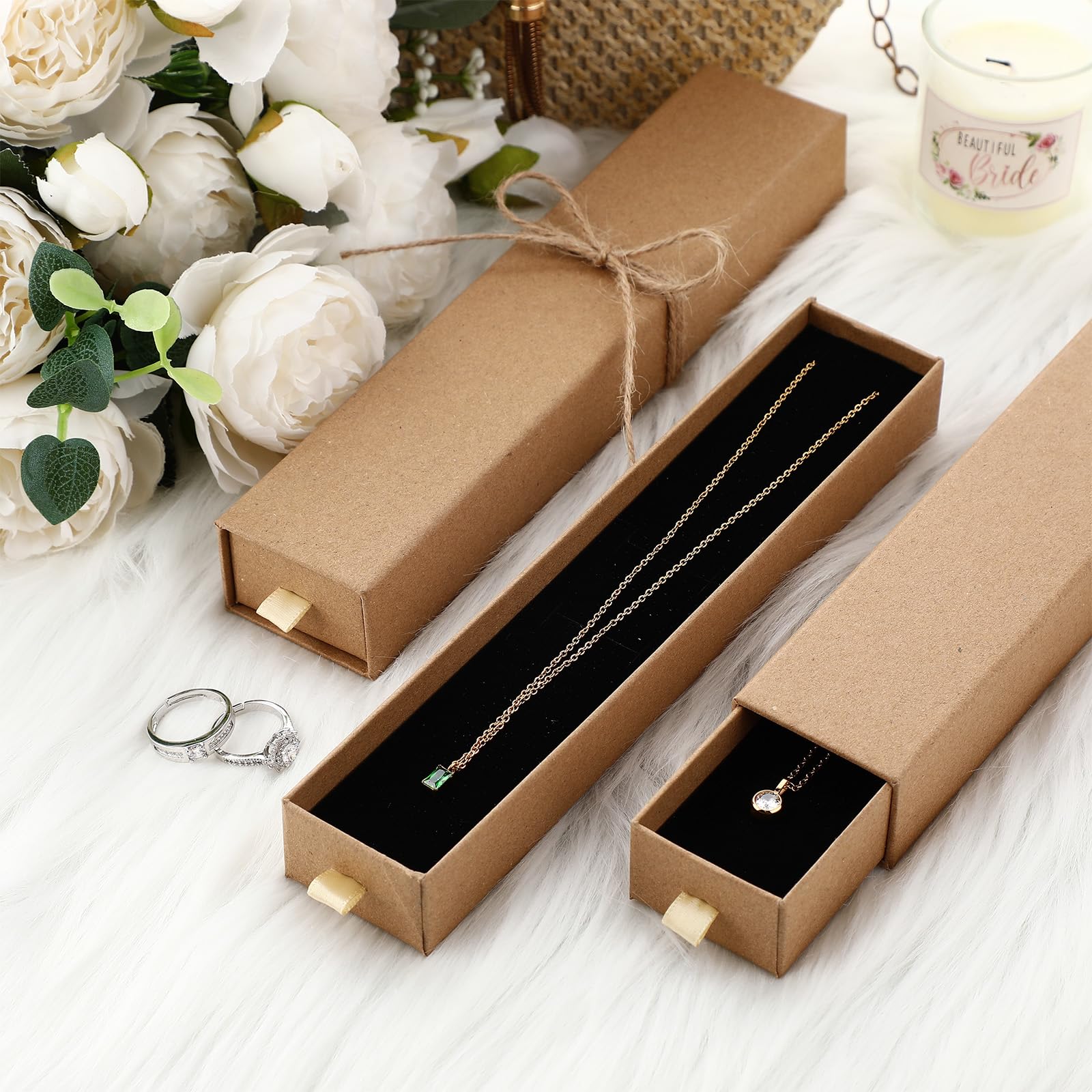 Kenning 36 cajas de regalo de joyería para collares, caja de collar con cajón deslizante vacía para exhibir collares, cadenas, pulseras, organizador para propuesta de San Valentín, boda, fiesta,