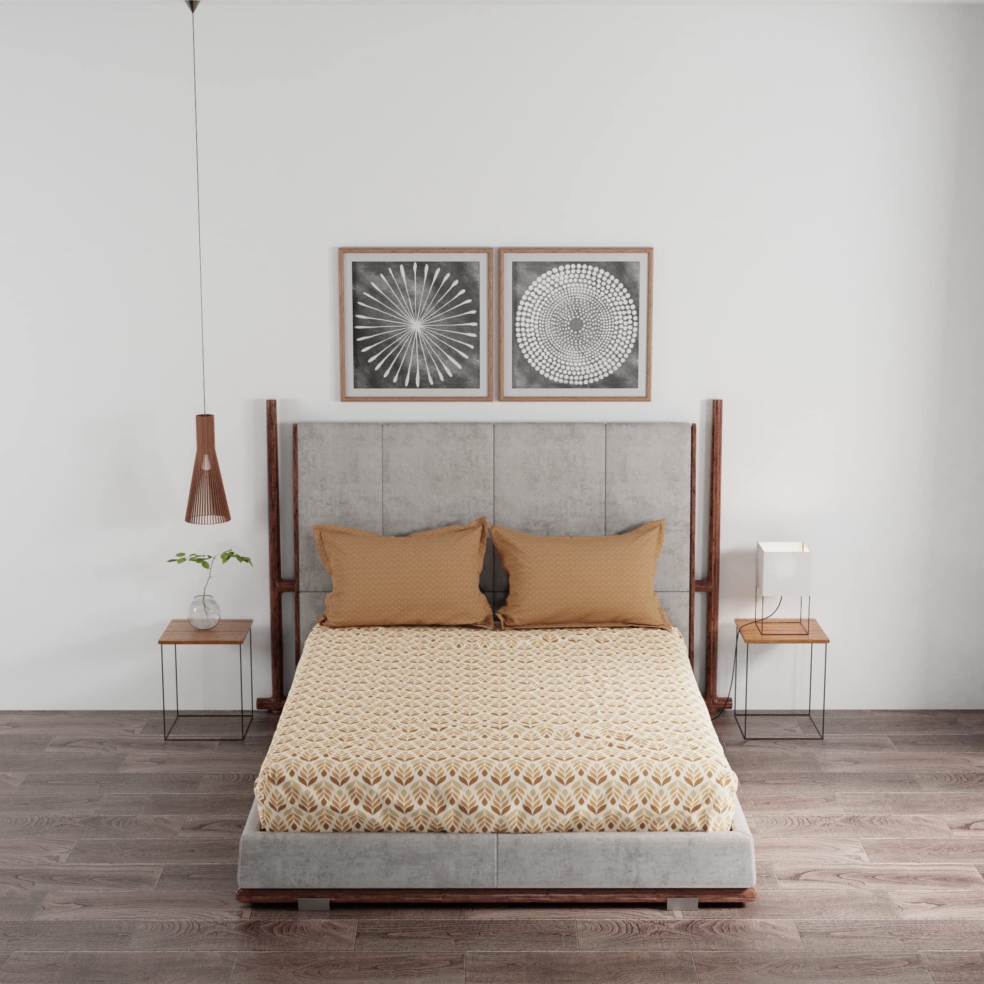 Trident Comfort Living 120 Thread Count 100% Cotton Bedsheet, Queen Size, Fall Beige