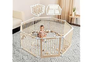 Kids Playpen & Baby Gate, Foldable Wooden Large Playard, Playland for Toddler