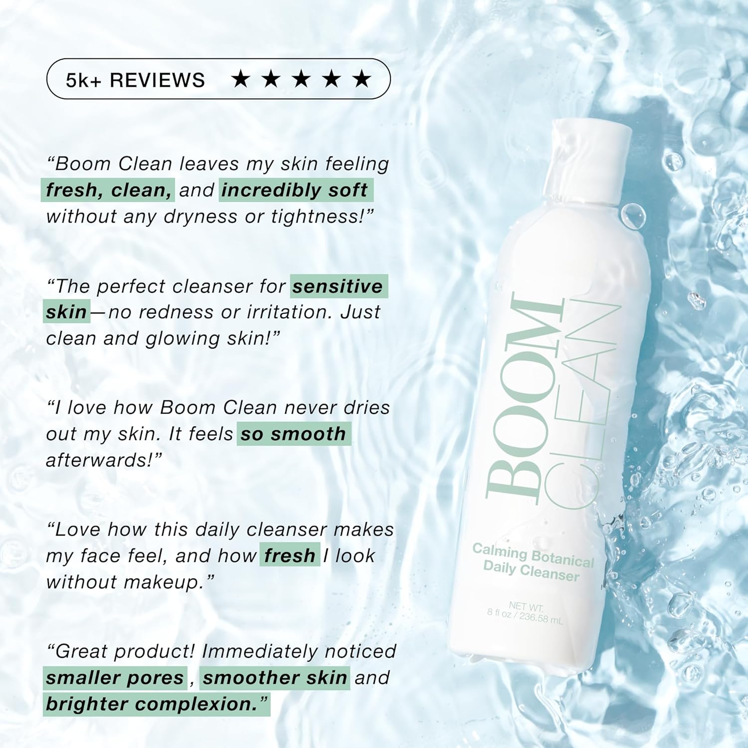 Boom Clean® Face Wash for Women | Calming Botanical Gentle Daily Facial Cleanser | pH-Balanced, Microbiome-Friendly Formula | Hydrating Aloe, Chamomile & Green Tea | Vegan, Cruelty-Free (4 oz) - Image 7