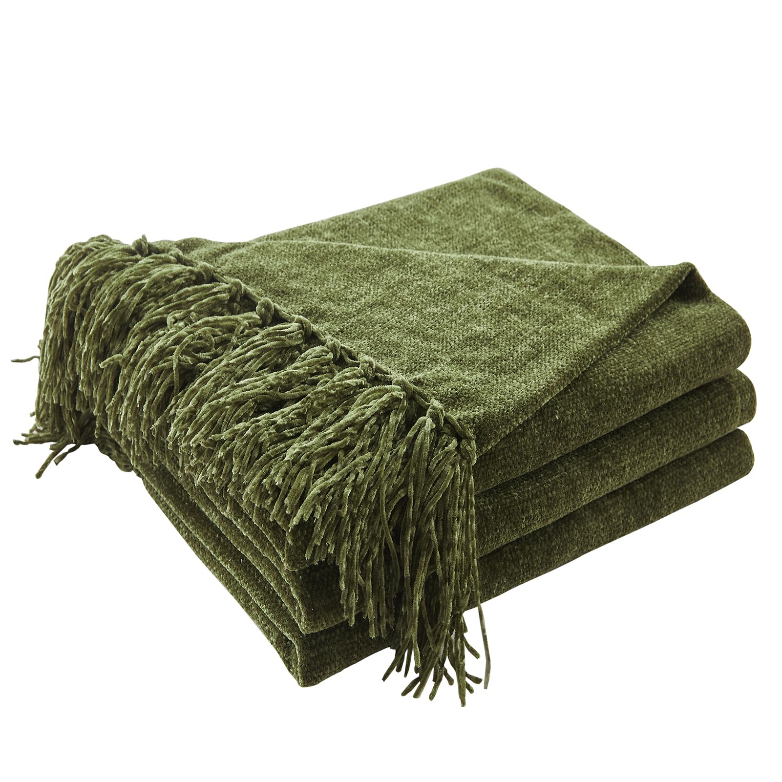 CozeCube Chenille Throw Blanket Olive Green