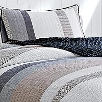 Vista 4 de Nautica - King Quilt, Cotton Reversible Bedding, Home Decor for All Seasons (Tideway Tan/Grey, King)