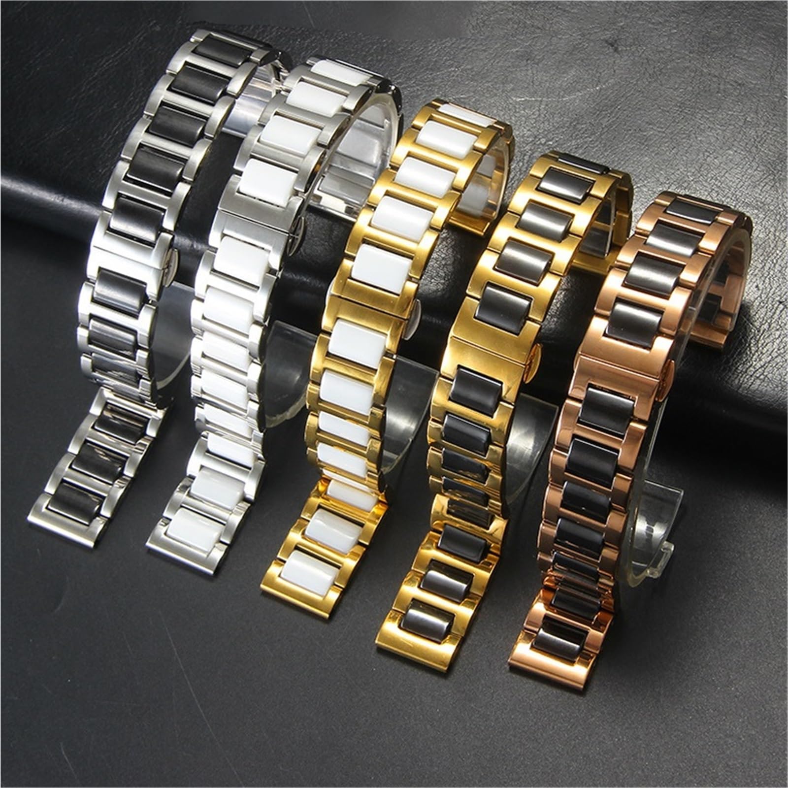 Correa de Reloj de Acero Inoxidable de cerámica de Dos Tonos, eslabones de Pulsera, Bandas de Metal de Repuesto extraíbles for Mujeres y Hombres