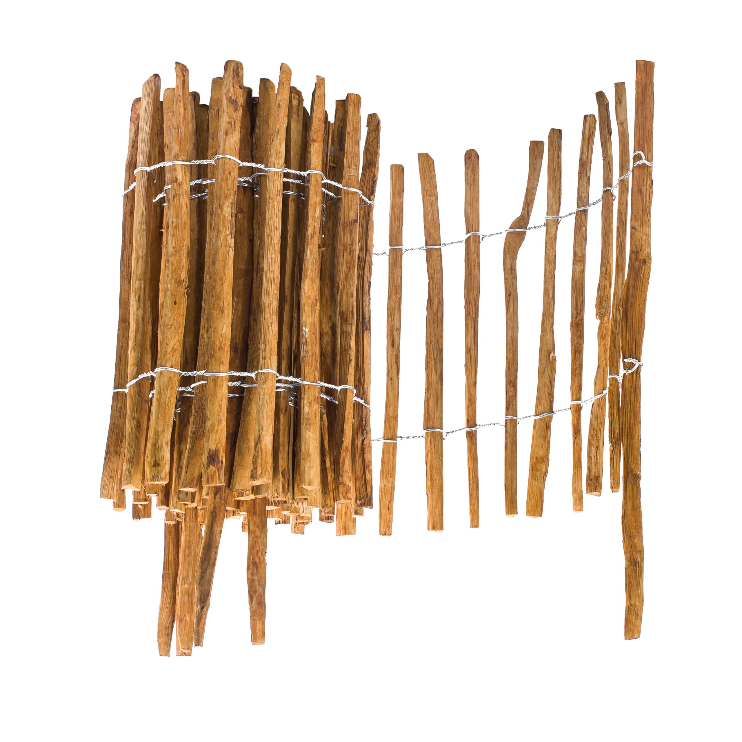 BOGATECO Valla de madera de avellana marrón impregnada | 60 cm de alto y 500 cm de largo | valla de madera | distancia entre listones 4-5 cm | valla de estacas perfecta como borde de bancal o