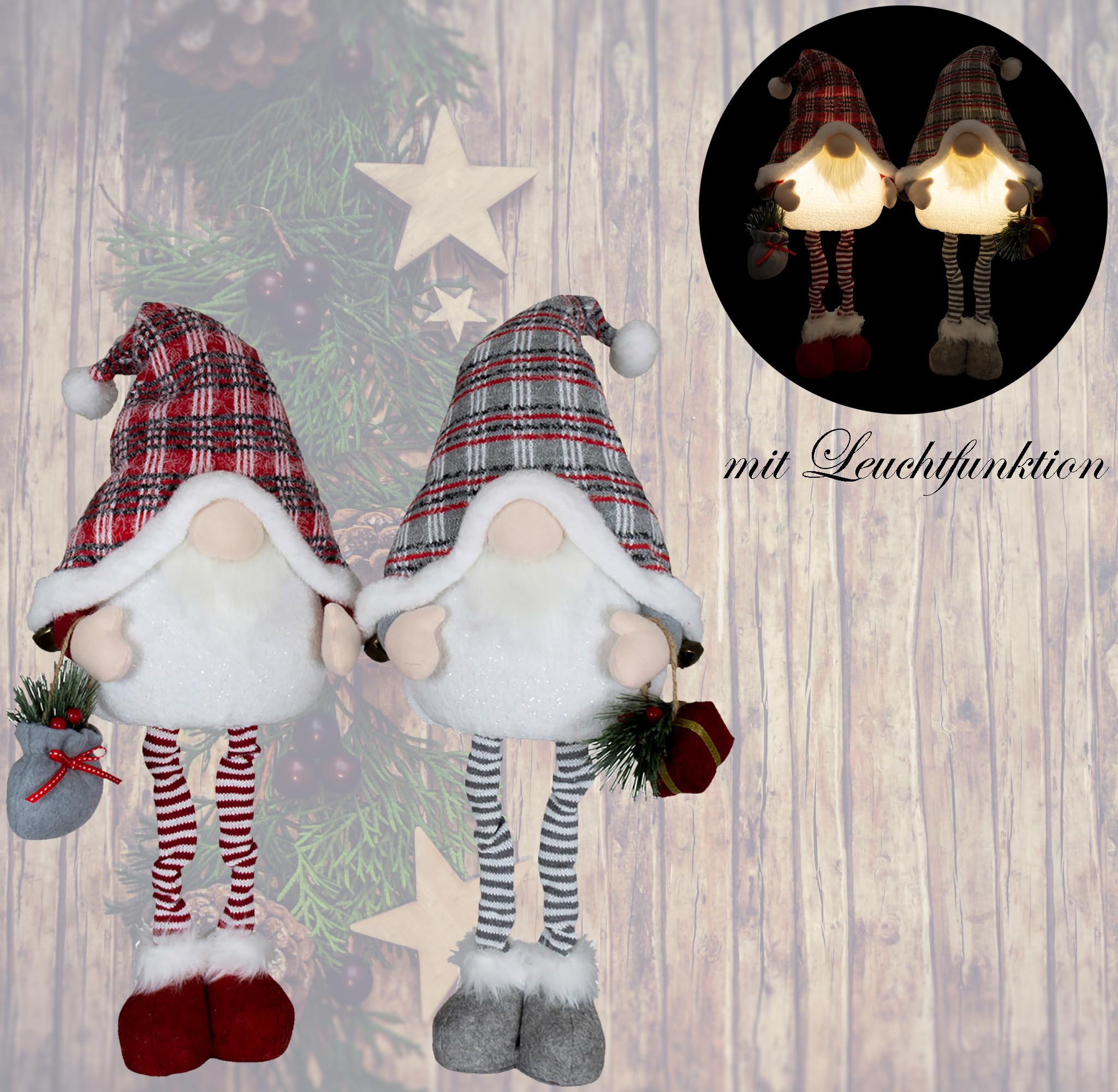 Brandsseller Gnomi Natalizi Scandinavi Con LED 31 Cm - Set Da 2 Figure Decorative Con Luce Calda - 2