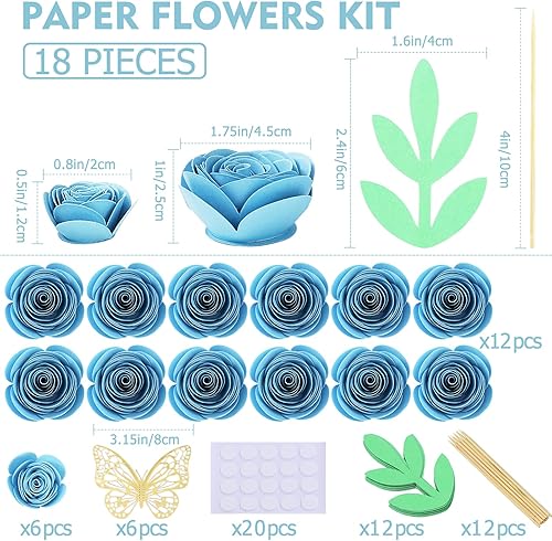 Miniatura 4 de Decoraciones de flores de papel pequeñas 3D, decoración de pastel de feliz cumpleaños, rosa enrollada con adhesivo de pared para decoración de