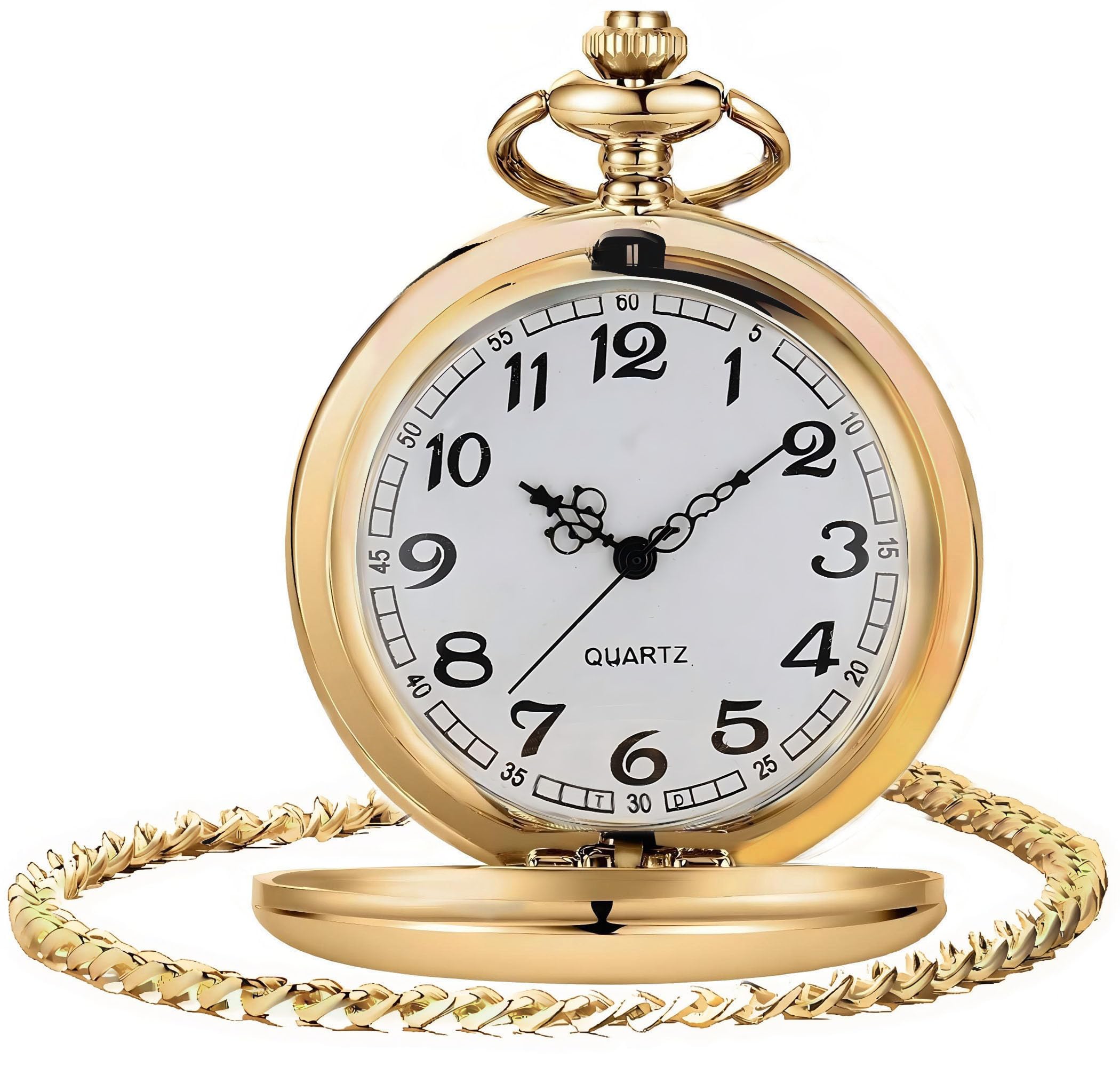 LYMFHCH Smooth Vintage Pocket Watch with Chain, Arabic Numerals Scale Mens Watch Christmas Graduation Birthday Gifts Fathers Day