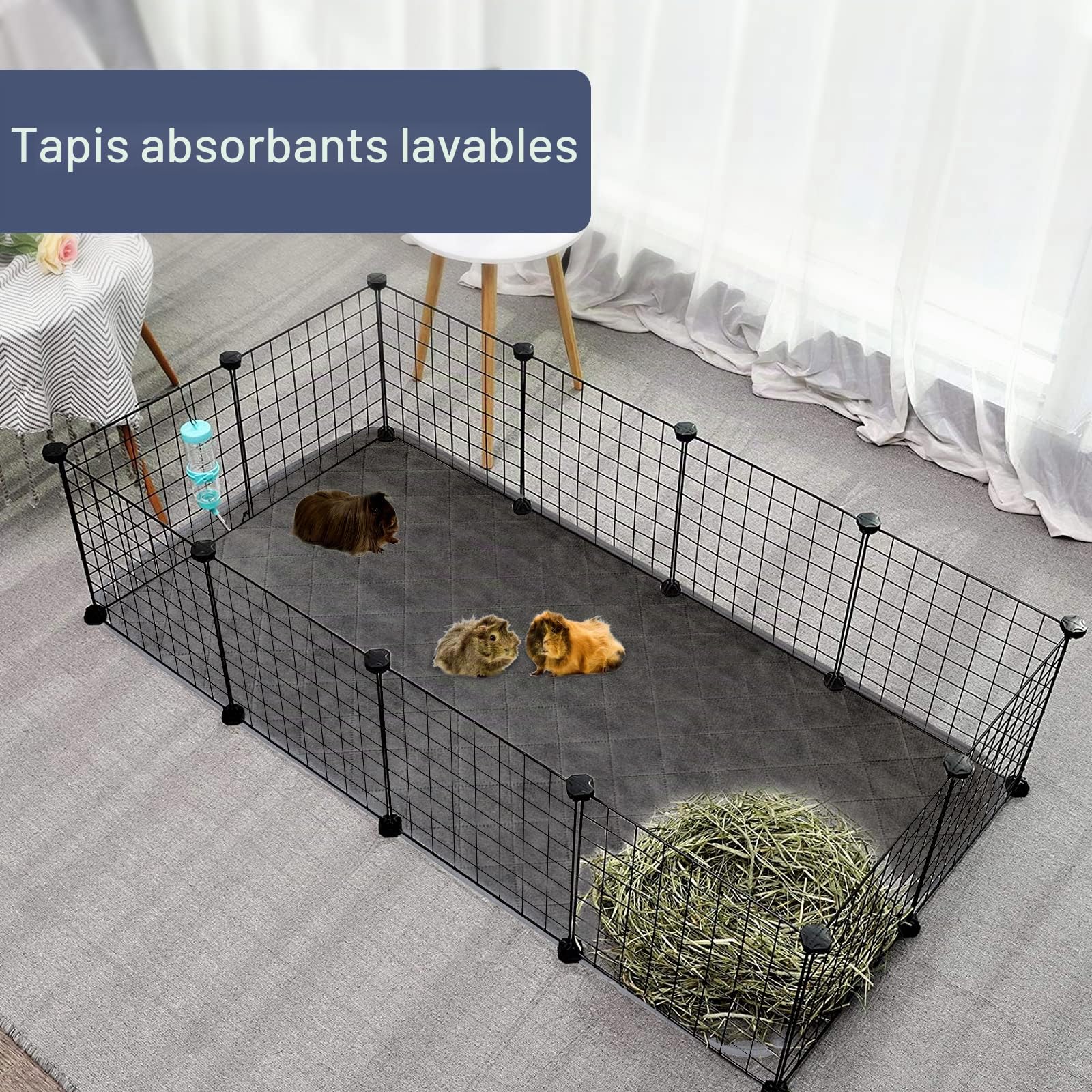 Lot de 2 Tapis Educateur pour Cochon d'Inde, Tapis 4 Couches Lavable Etanche Douce/Super Absorbante pour Petits Animaux Lapin Nain Chinchilla Hérisson 120 * 60cm