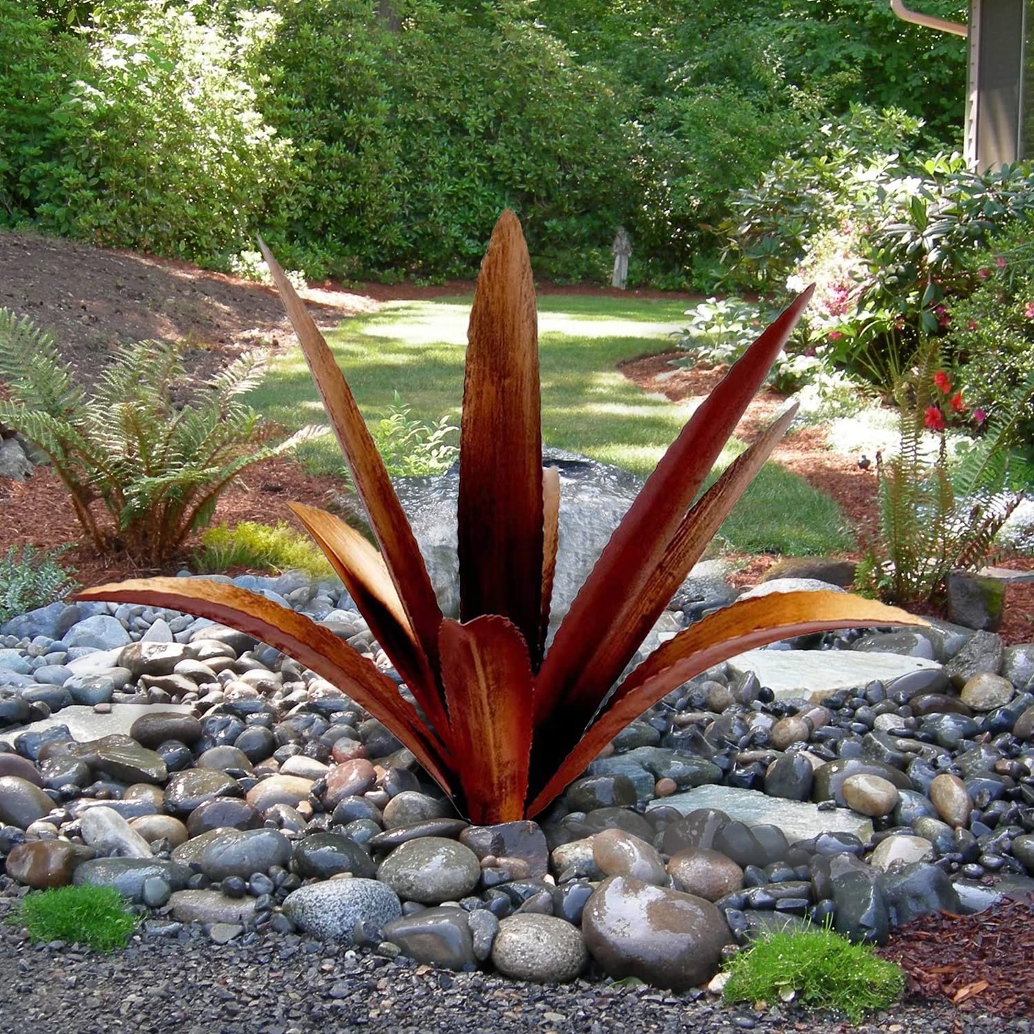 Sculpture Tequila Agave Bleue Rustique 35 Cm – Plante Métal Peinte Main Résistante UV – Décoration Jardin Extérieur Intérieur