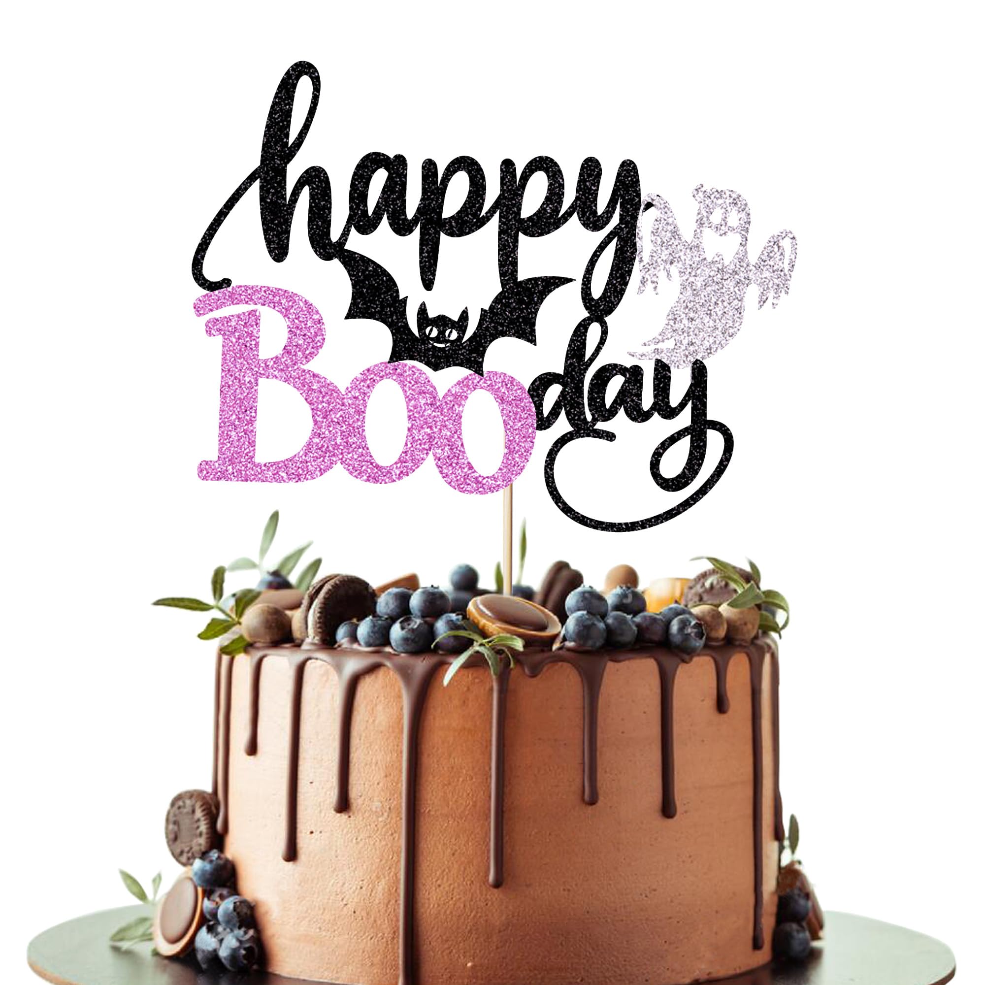 Rsstarxi Happy Boo Day Tortenaufsatz – Glitzernder Geist & Fledermaus-Kuchenpick Für Halloween-Partys, Babyparty & Kindergeburtstag