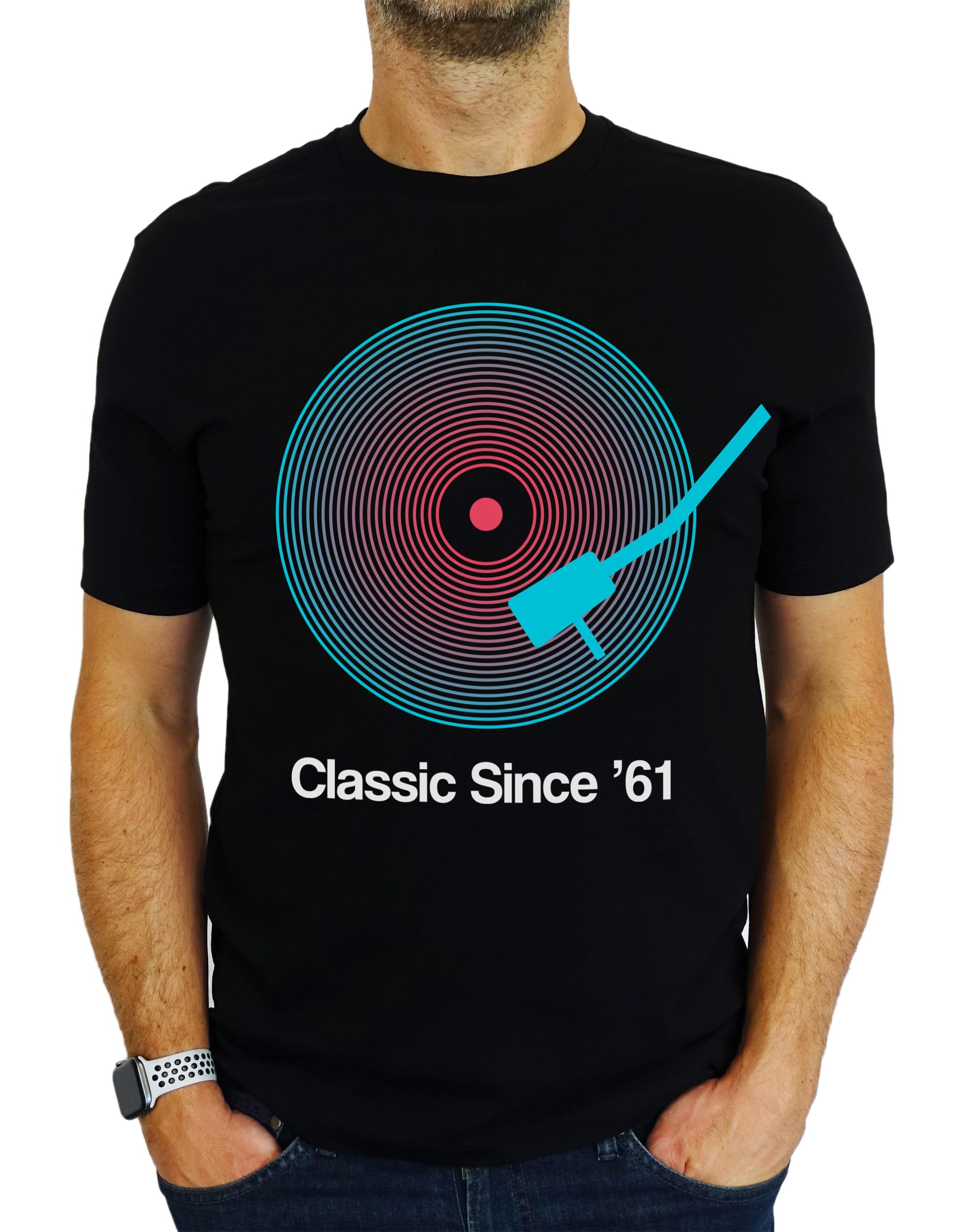 1961 Vinyl Record Neon - Classic Since - 65th Birthday Gift | Present Mens T-Shirt Black 2XL