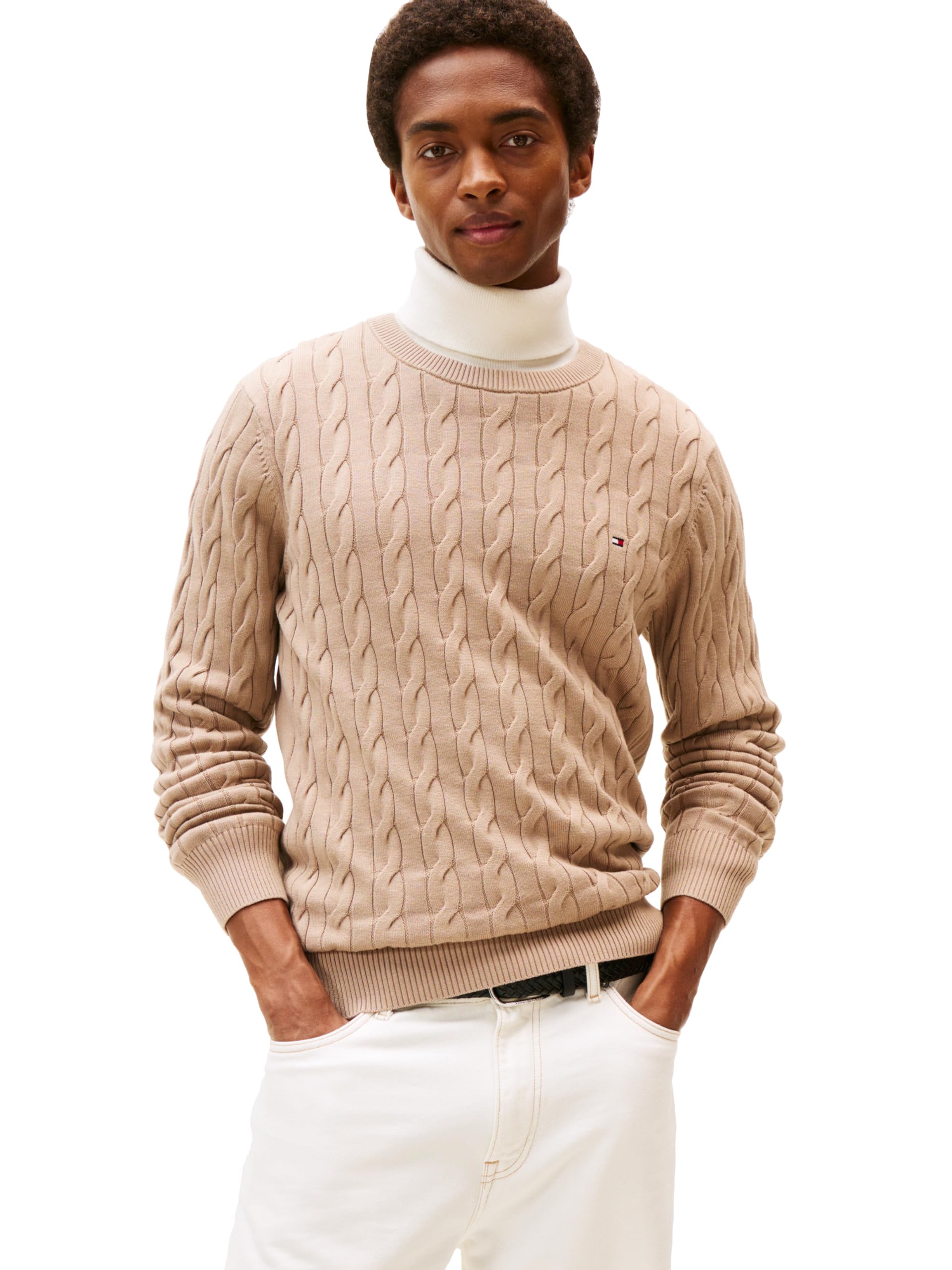 Tommy Hilfiger Men's Cable Knit Crewneck Sweater Lightweight Pullover