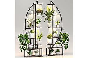 Half Moon Plant Stand Indoor Tall with Six-Tier Grow Lights