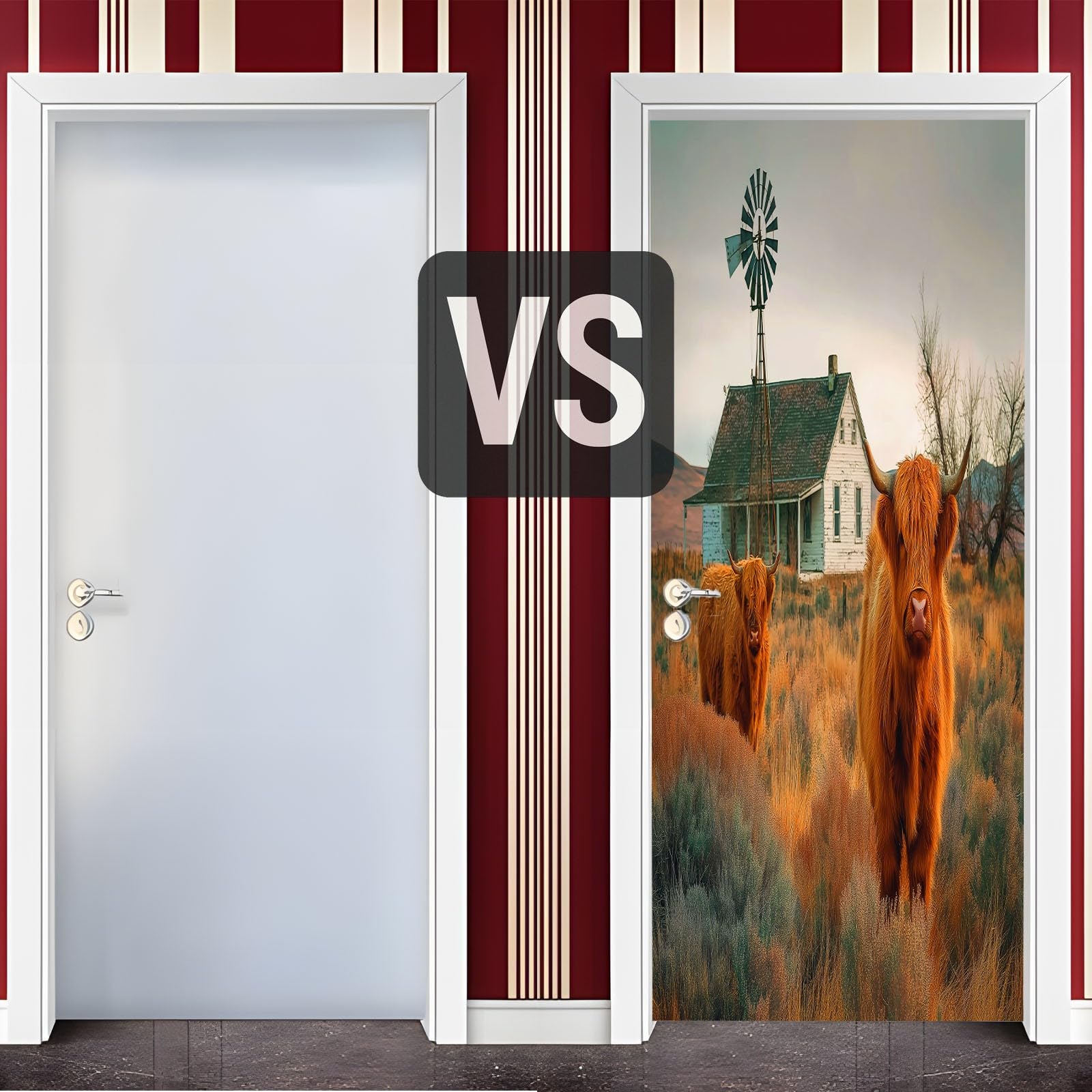 Realismus naklejka na drzwi, wiejska krowa, tapeta na drzwi dla dzieci, do sypialni, 90 x 200 cm (szer. x wys.) naklejka na ścianę, fototapeta, dla dzieci, dekoracja pokoju