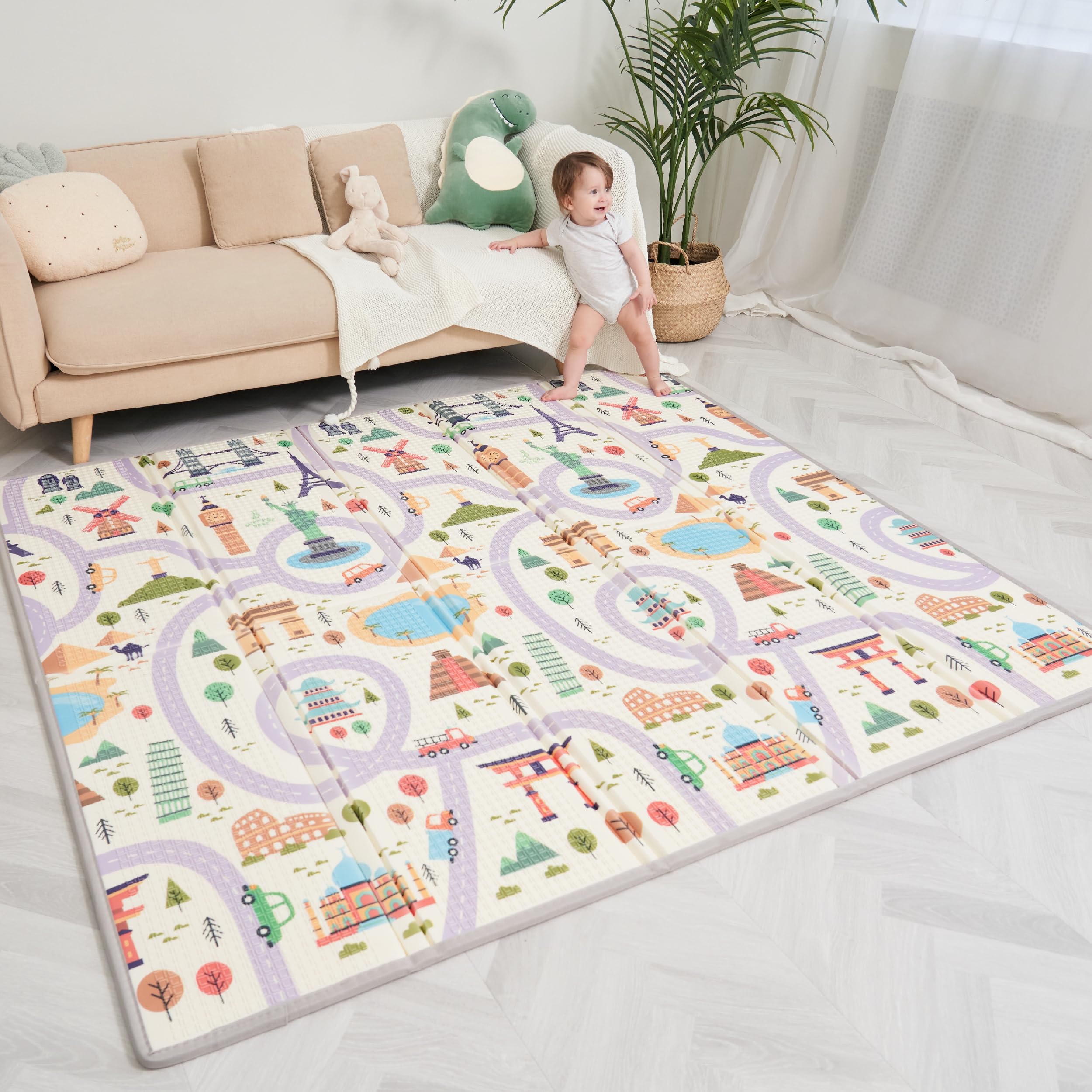 Tappeto Gioco Bambini Pieghevole 180x200x1.5cm Palestrina Neonato Montessori Reversibile Non Tossico E Impermeabile In Schiuma Per Bimbi. Palestra Neonati - Tappeto Tummy Time Neonati - Regalo Bambino