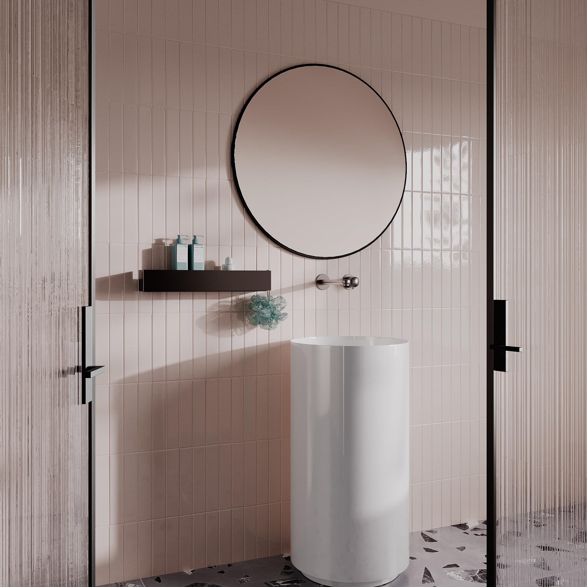 Estantería de ducha moderna negra 50x10x8 cm – Estante baño pared sin taladro o con taladro, diseño minimalista en metal con recubrimiento en polvo, resistente y elegante para baño contemporáneo