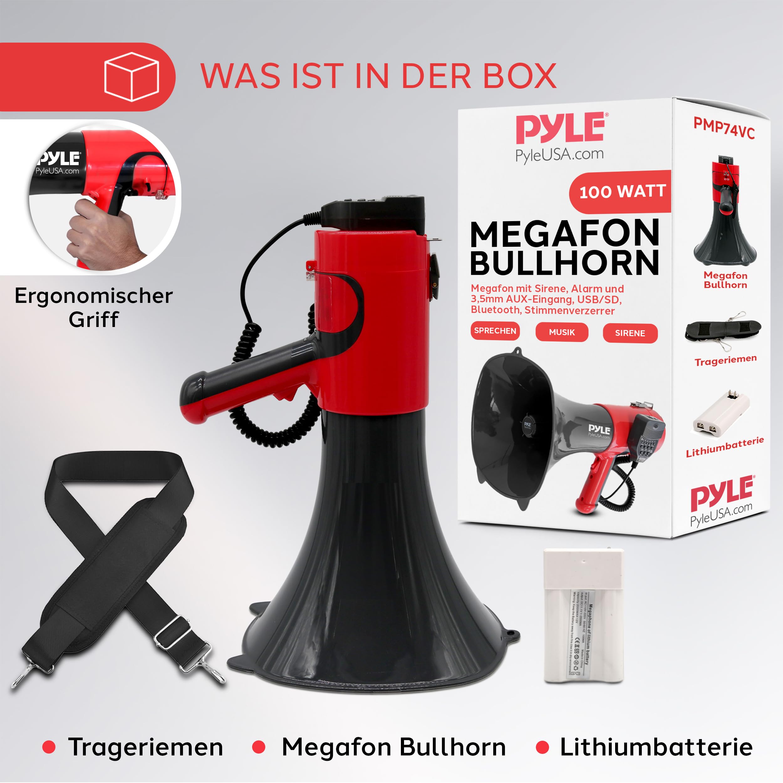 Pyle Megafon mit Sirene und Stimmenverzerrer – Bluetooth Mini-Megaphone mit Mikrofon und AUX, Lautsprecher für Kinder, Veranstaltungen und Outdoor