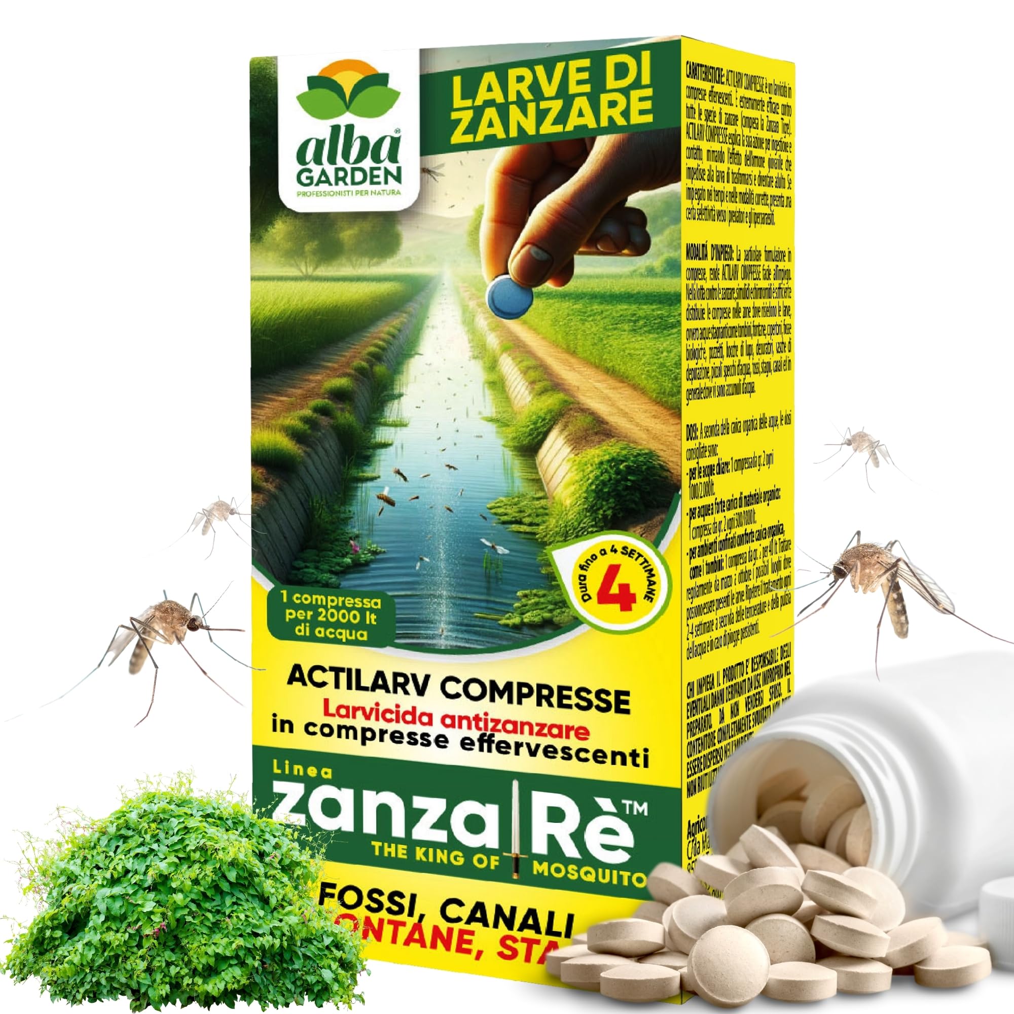 Albagarden - Larvicide Mosquitoes - Mosquito Killer Tablets for Garden Pest Control of Wells, Water Accumulations and Ponds - Mosquito Treatment - Actilarv Tablets x 40 g - 1